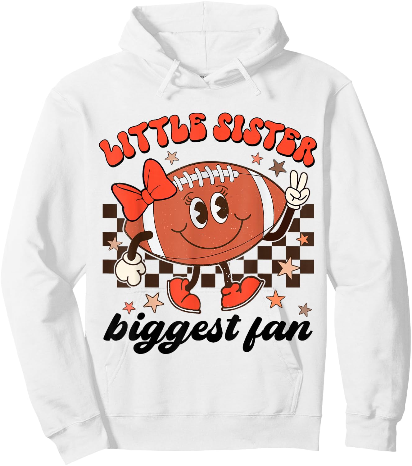 Little Sister Biggest Fan Football Groovy Game Day Girls Kid Hoodie - Hoodie | White