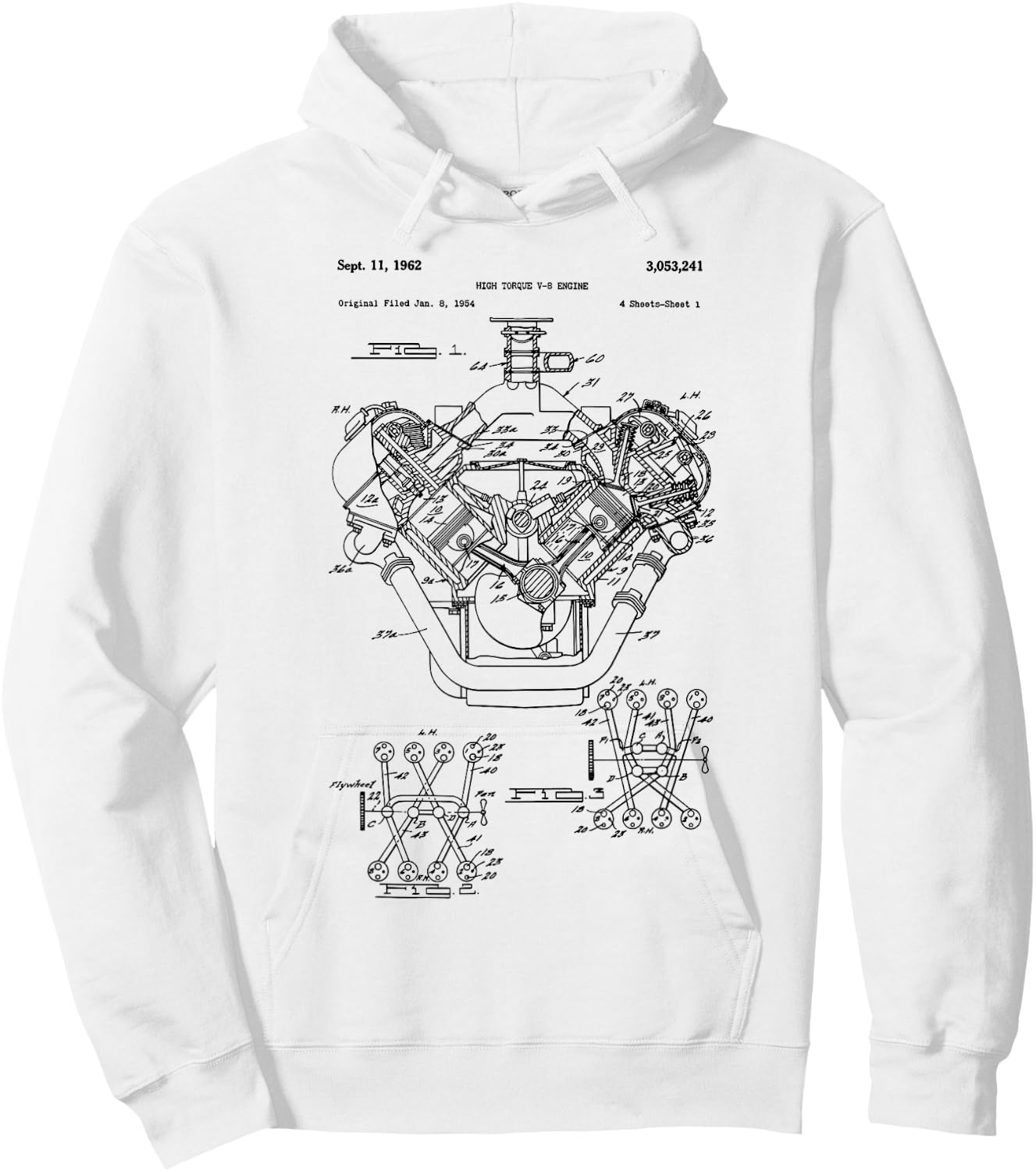 Vintage Engine Block Blueprint Diagram – Men's Car Graphic Hoodie - Hoodie | White