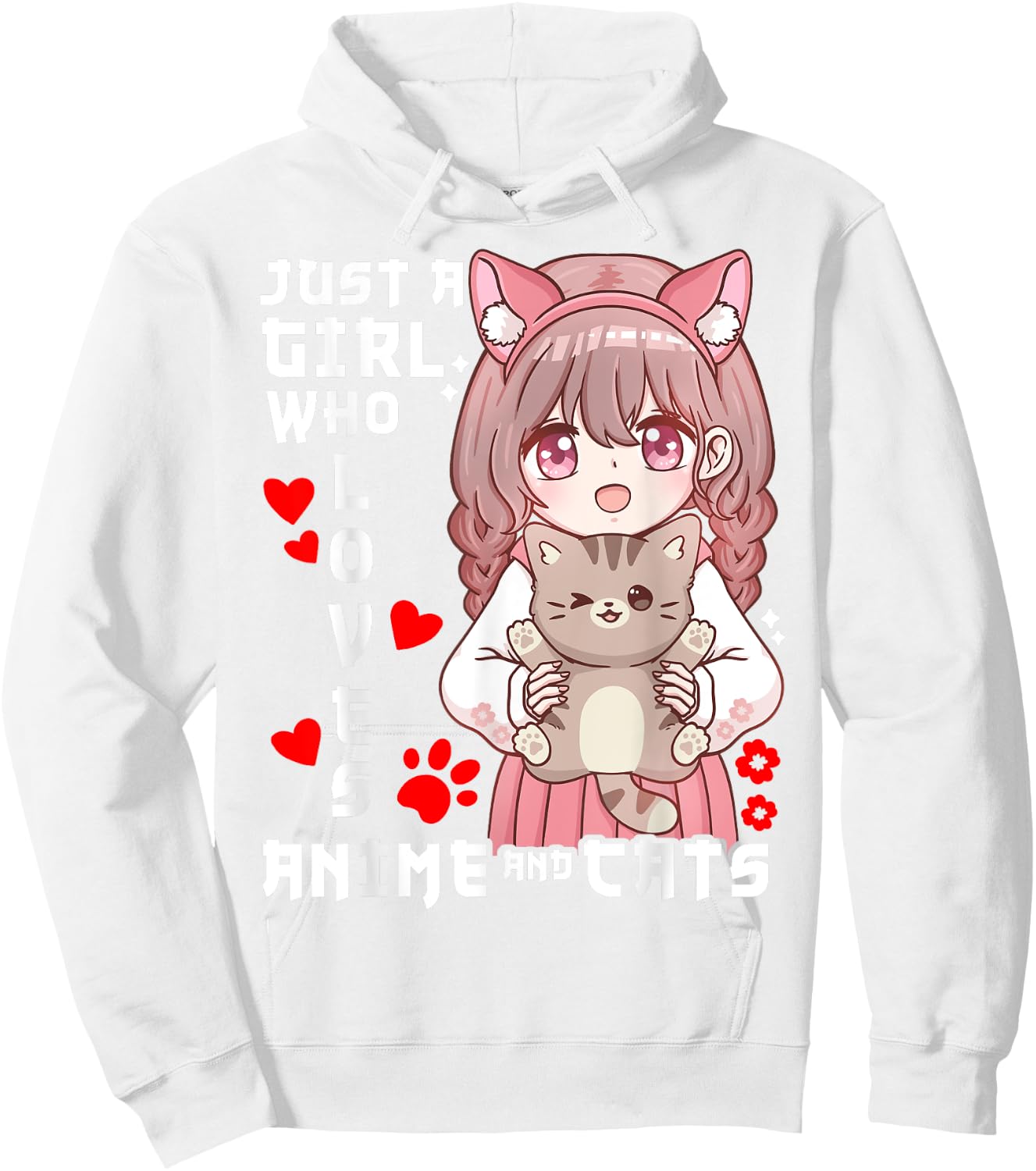 Anime Cat Girl Just a Girl Who Loves Anime and Cats Hoodie - Hoodie | White