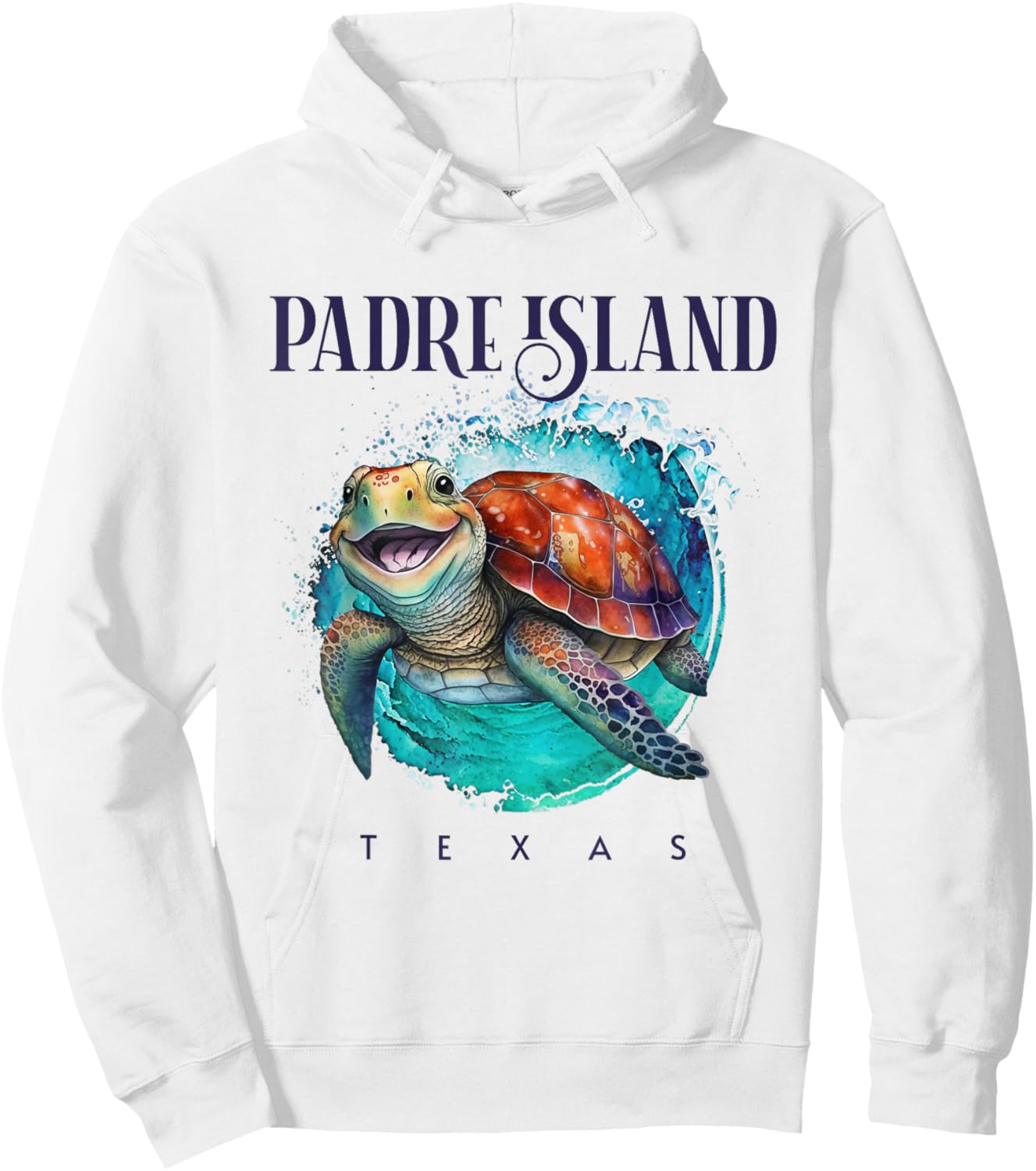 Padre Island Texas Watercolor Happy Sea Turtle Hoodie - Hoodie | White