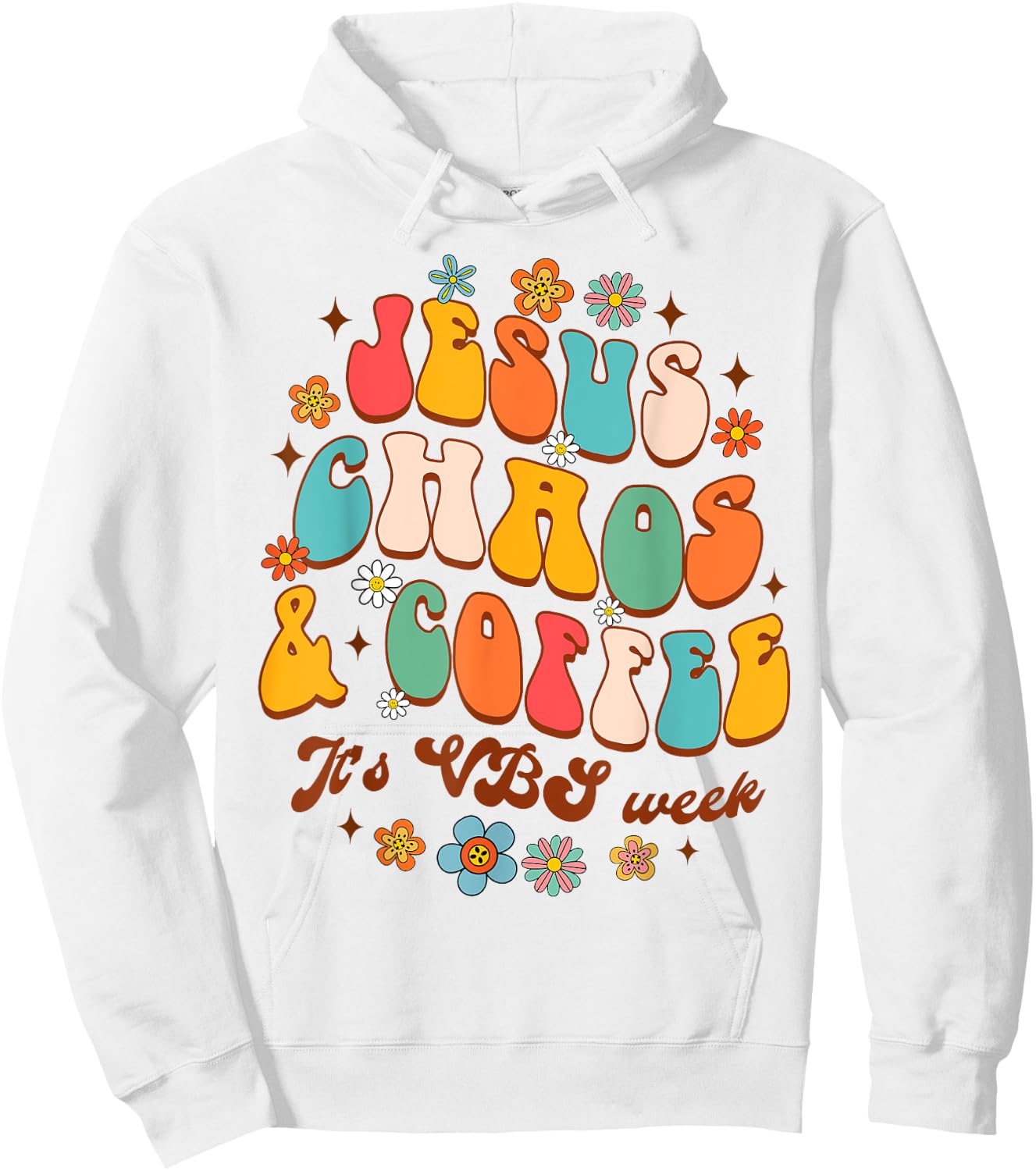 Christian Religious Funny Jesus Chaos Coffee It's VBS Week Hoodie - Hoodie | White
