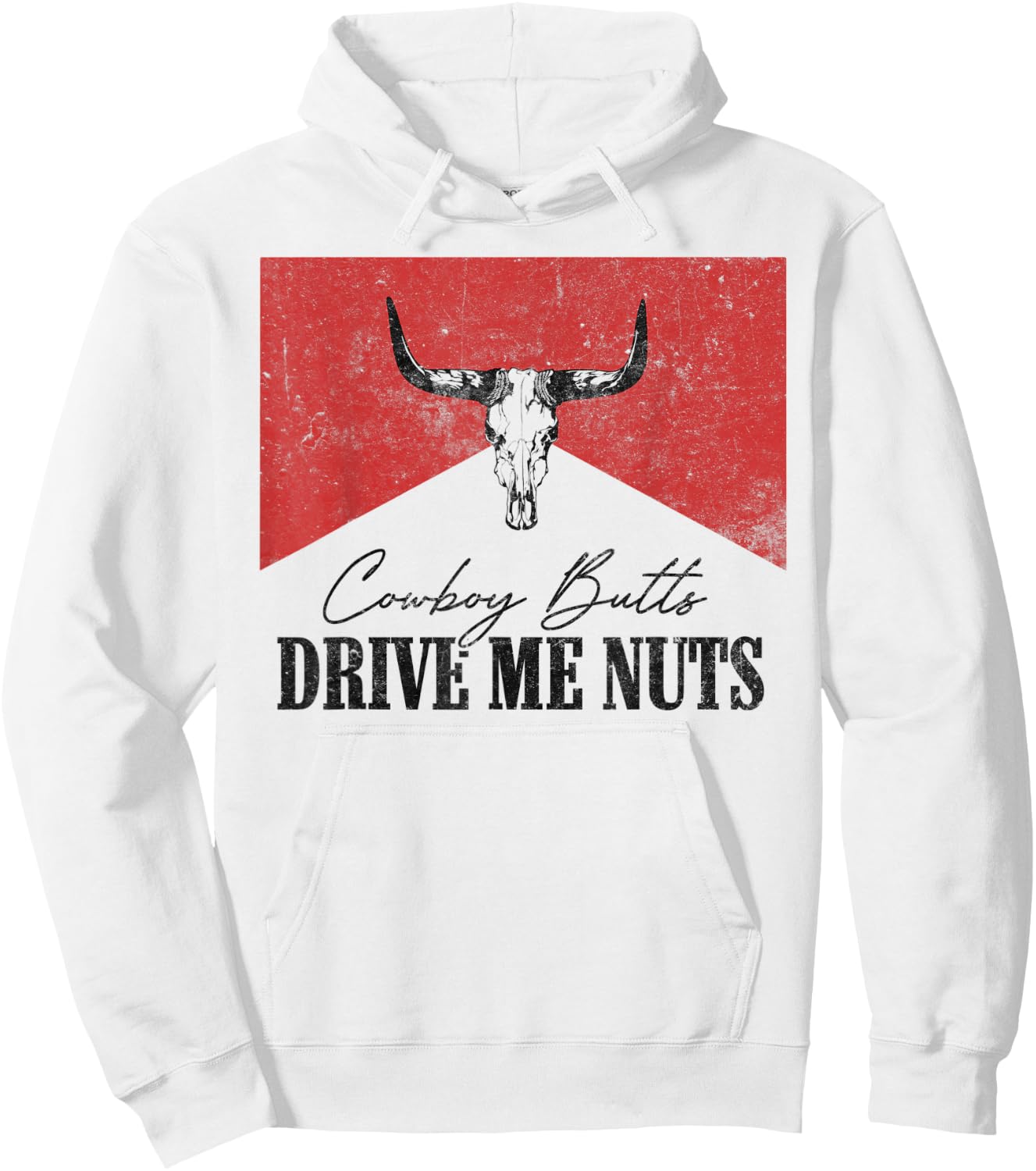 Vintage Leopard Bull Skull Cowboy Butts Drive Me Nuts Hoodie - Hoodie | White