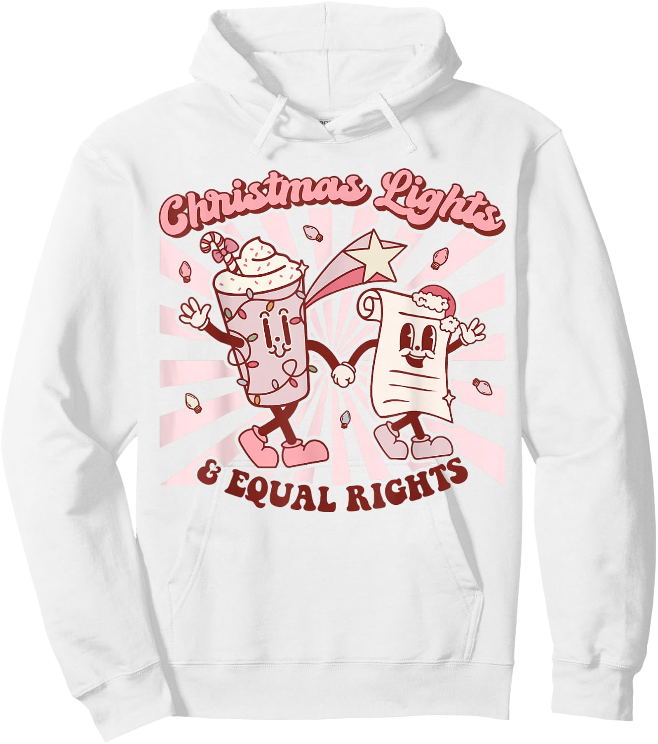 Trendy Christmas Retro Santa Equality Co. Christmas Lights & Equal Rights Feminist Hoodie - Hoodie | White