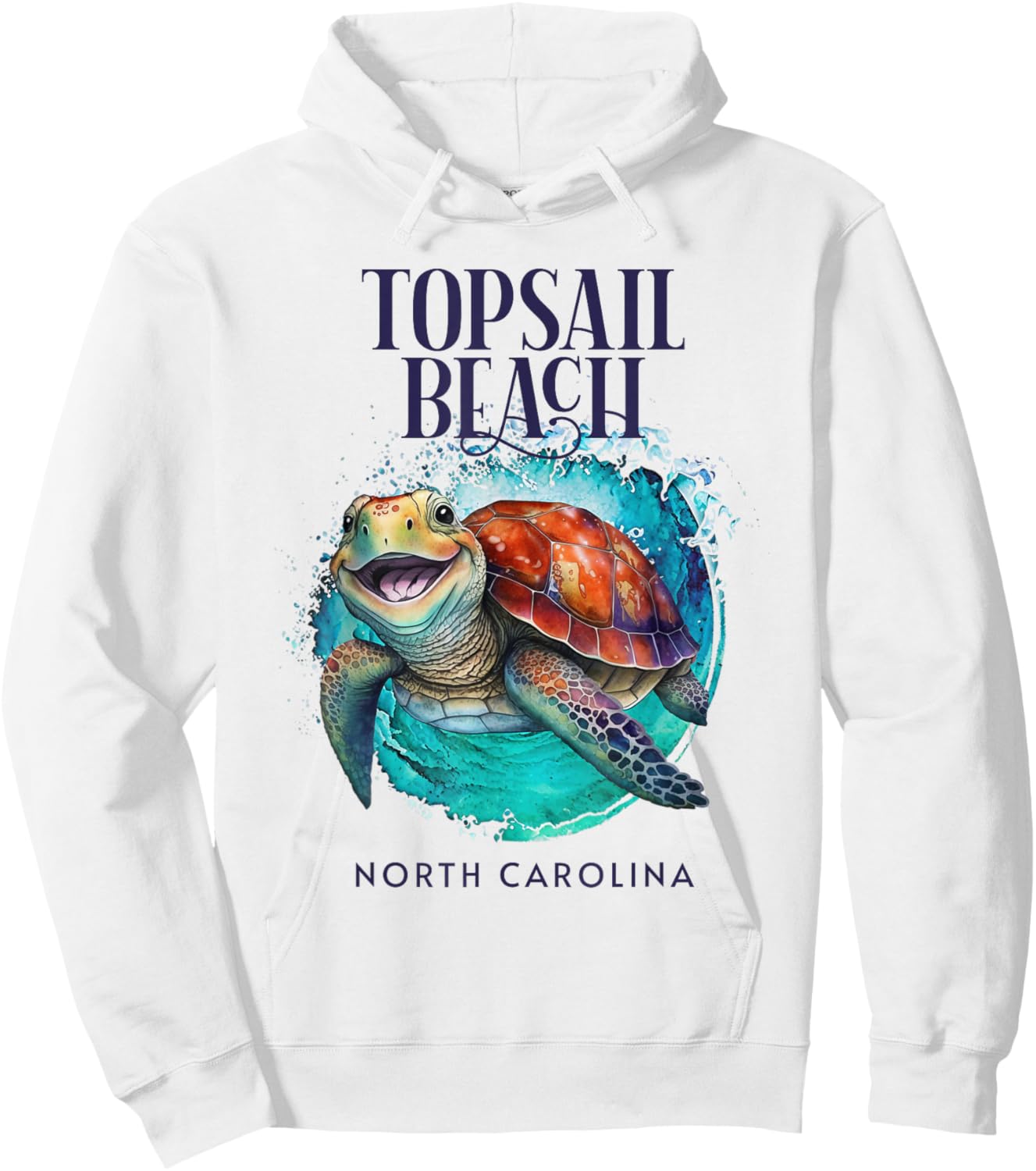 Topsail Beach North Carolina Watercolor Happy Sea Turtle Men Women Kids Hoodie - Hoodie | White