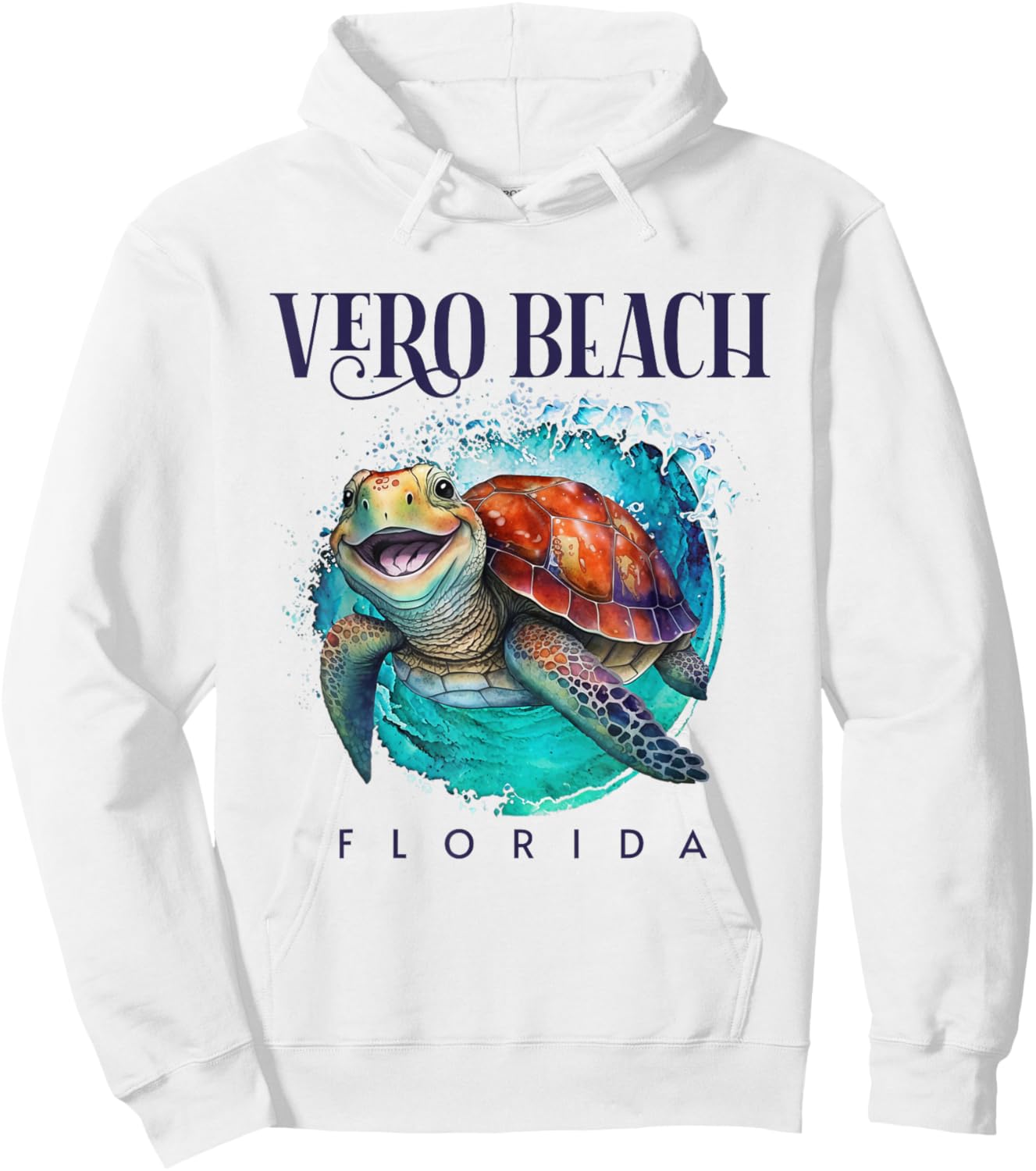 Vero Beach Florida Watercolor Happy Sea Turtle Hoodie - Hoodie | White