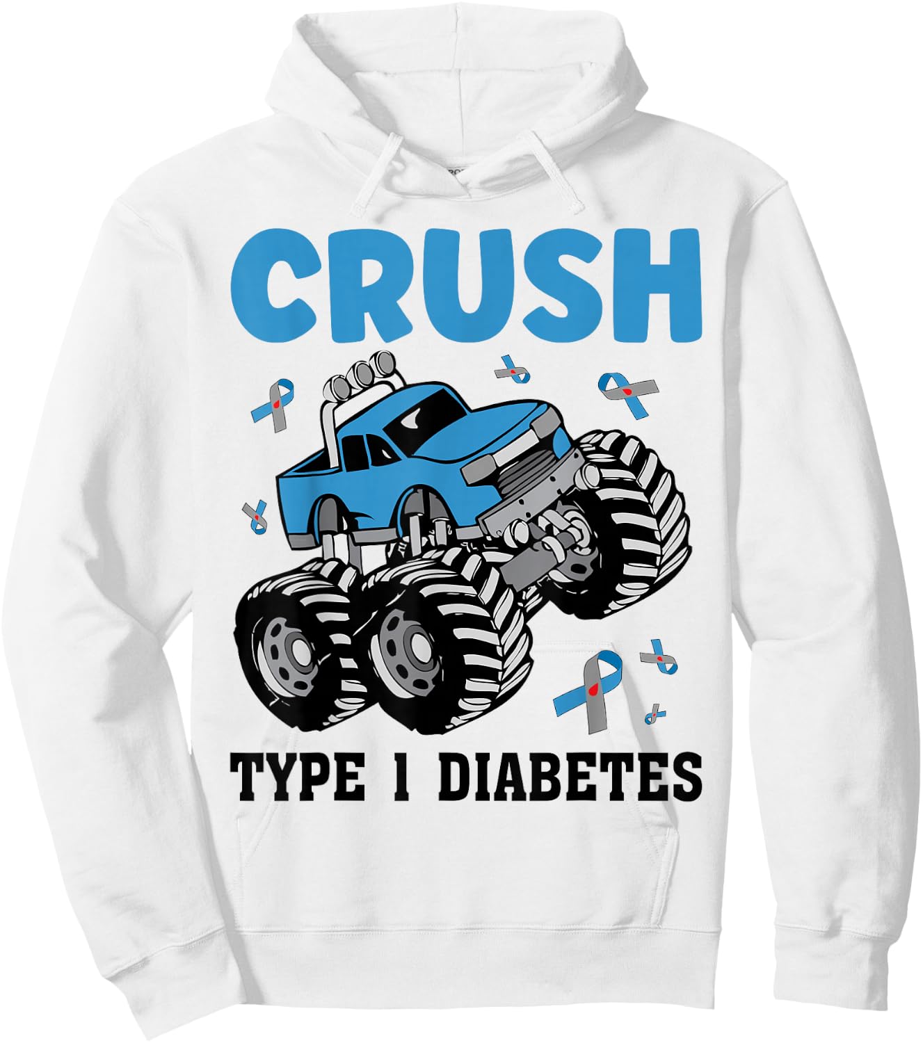 Crush Type 1 Diabetes Awareness T1D Warrior Monster Truck Hoodie - Hoodie | White