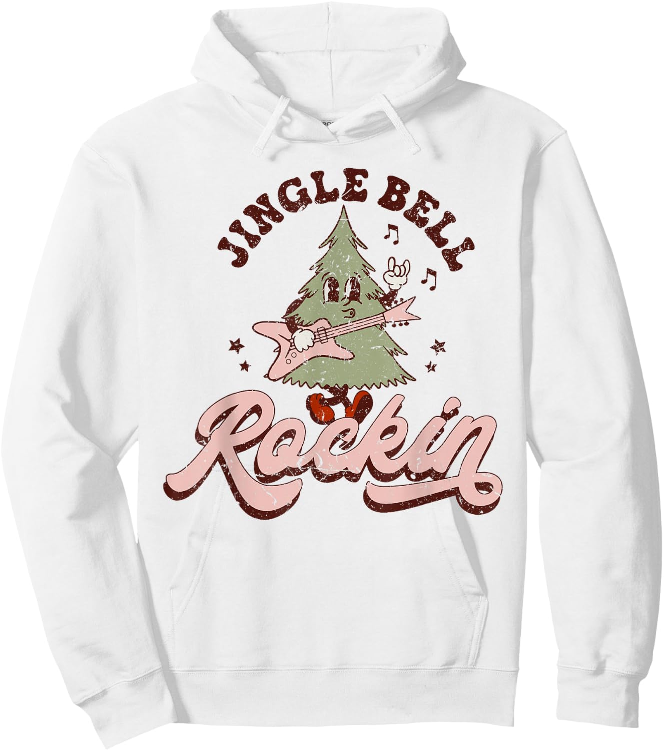 Jingle Bell Rock Rockin' Christmas Tree Retro Music Gifts Hoodie - Hoodie | White