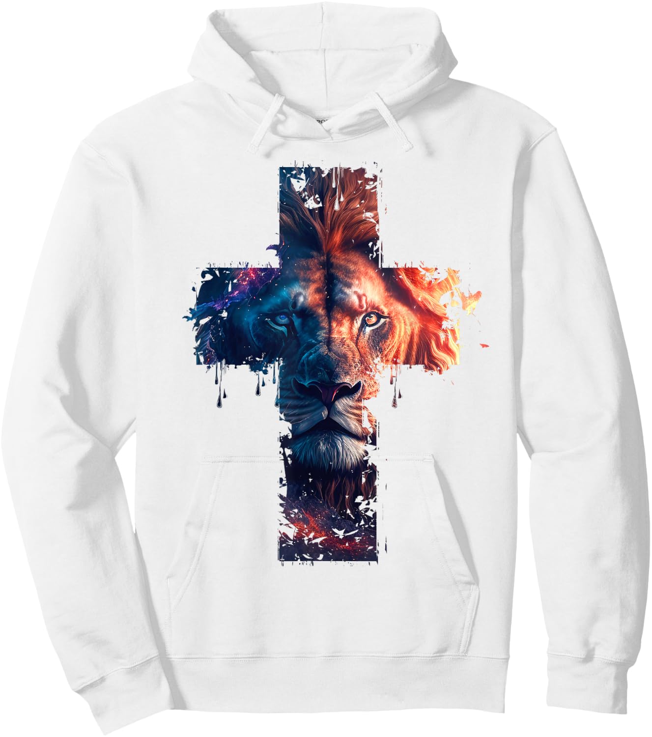 Lion of Judah Cross of Jesus Christ Christian Faith Graphic Hoodie - Hoodie | White