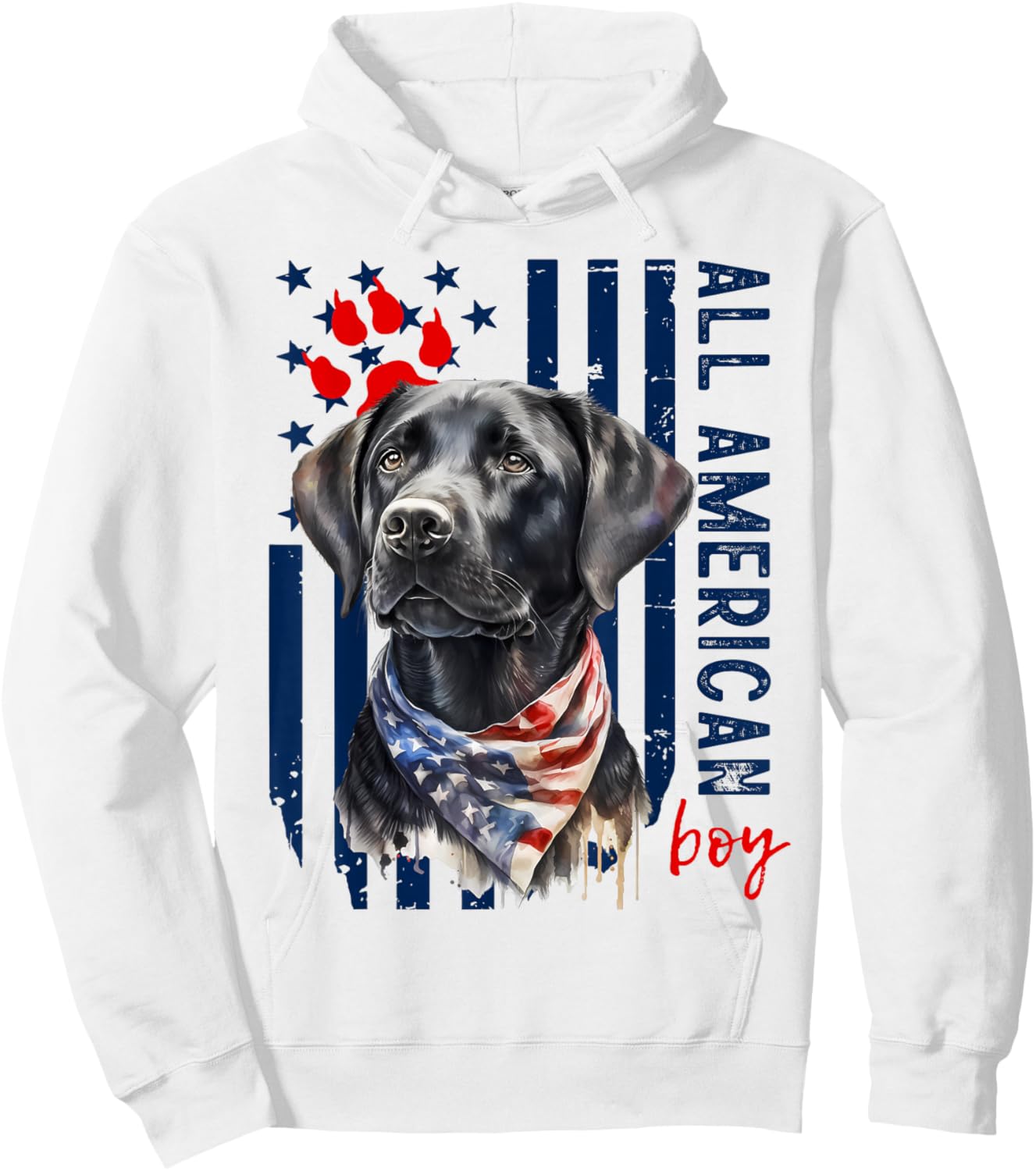 Patriotic USA Flag Black Labrador All American Boy Lab Owner Hoodie - Hoodie | White