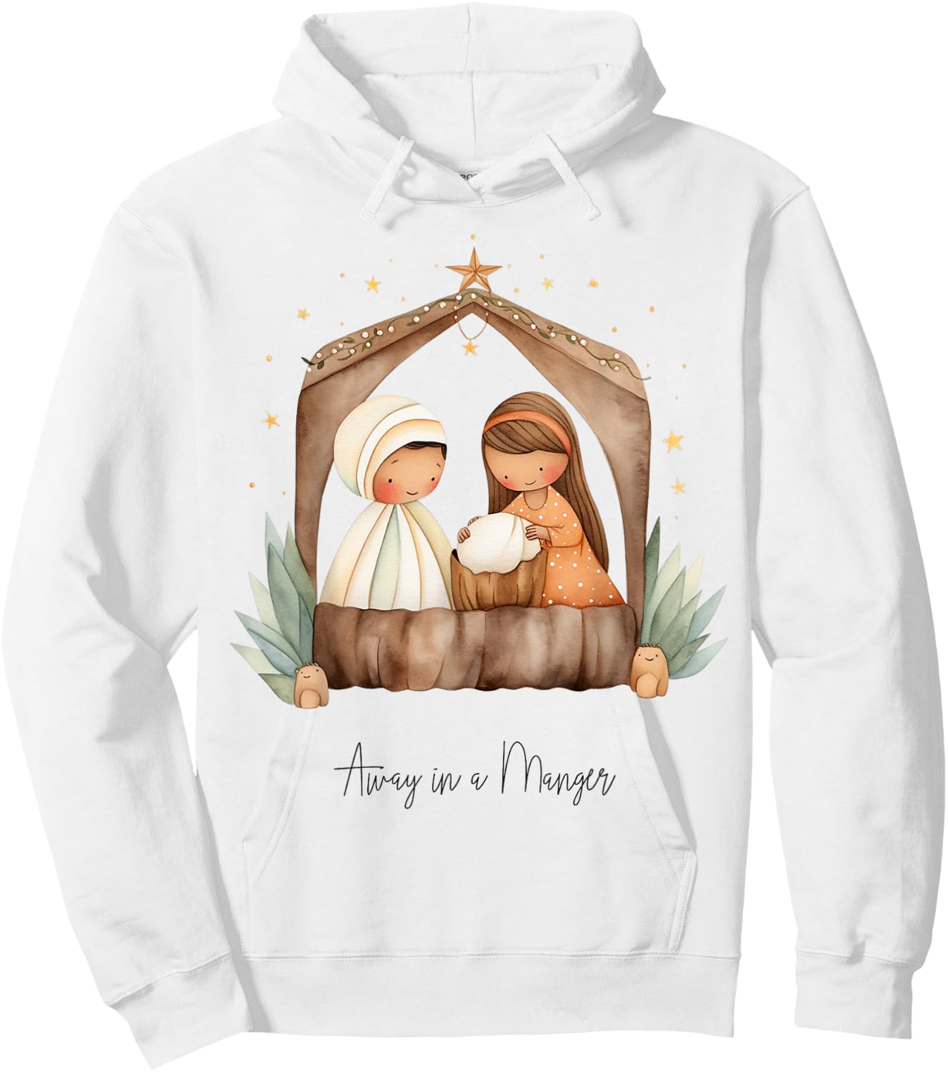 Boho Nativity Scene Away in a Manger Christmas Hoodie - Hoodie | White
