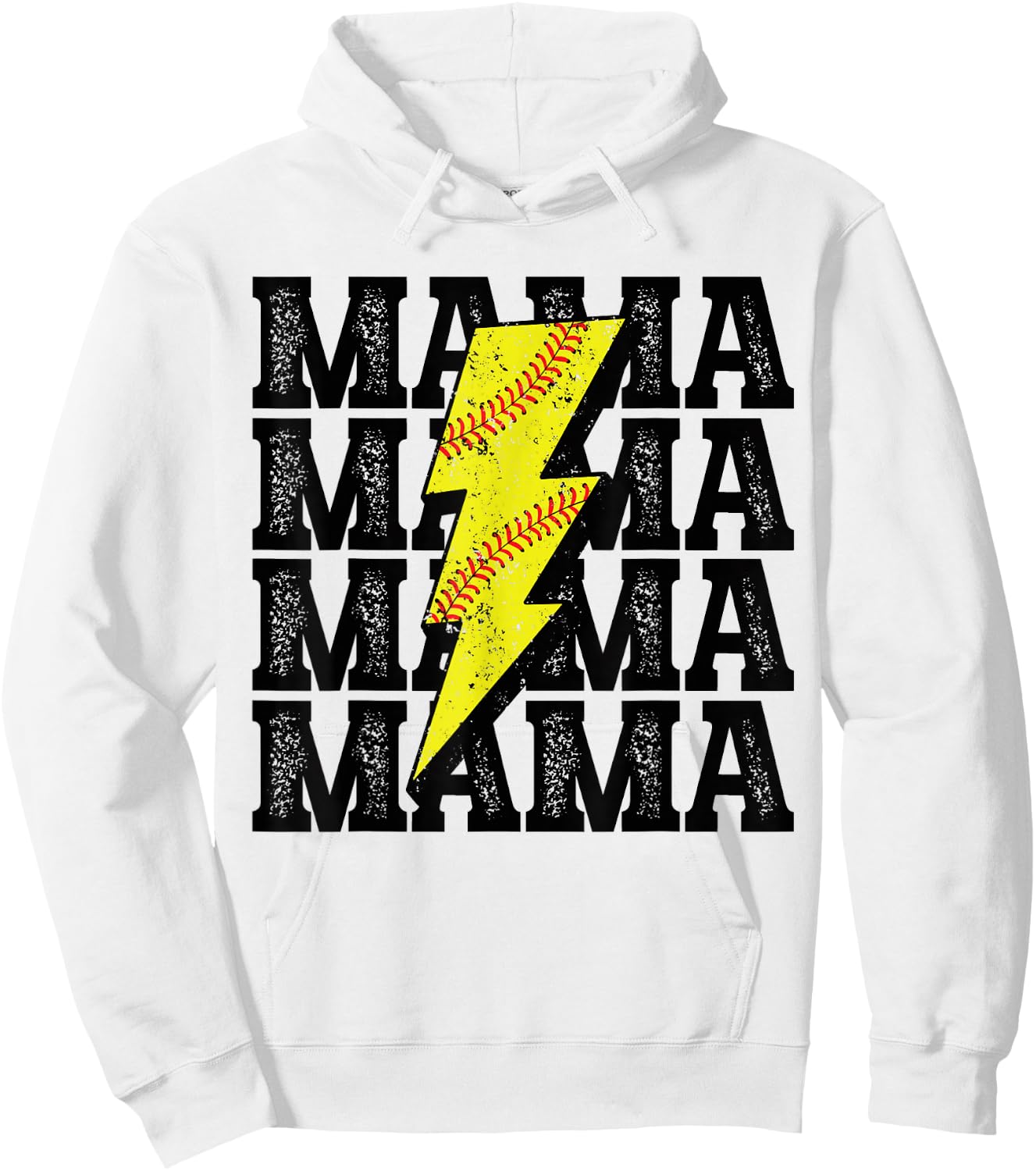 Vintage Softball Mama Distressed Lightning Bolt Mom Hoodie - Hoodie | White