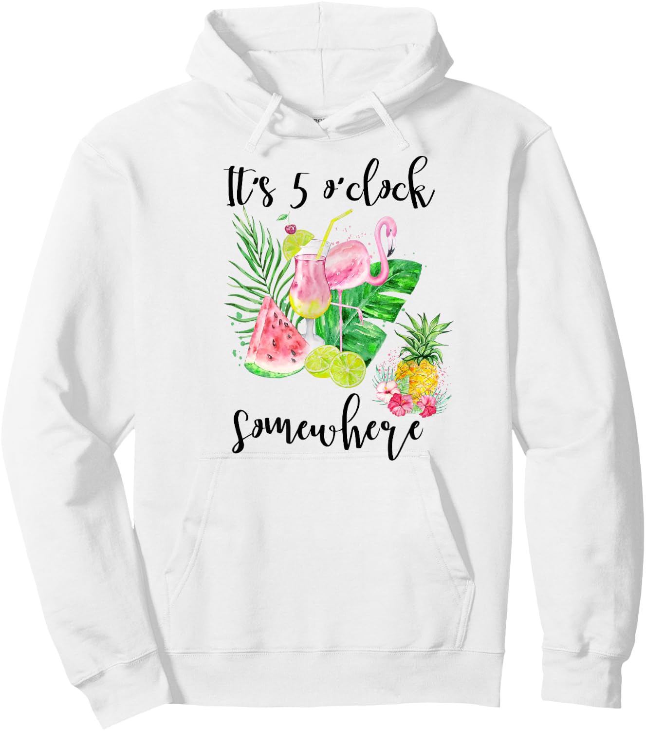 It's 5 Oclock Somewhere Funny Flamingo Drinking a Margarita Hoodie - Hoodie | White