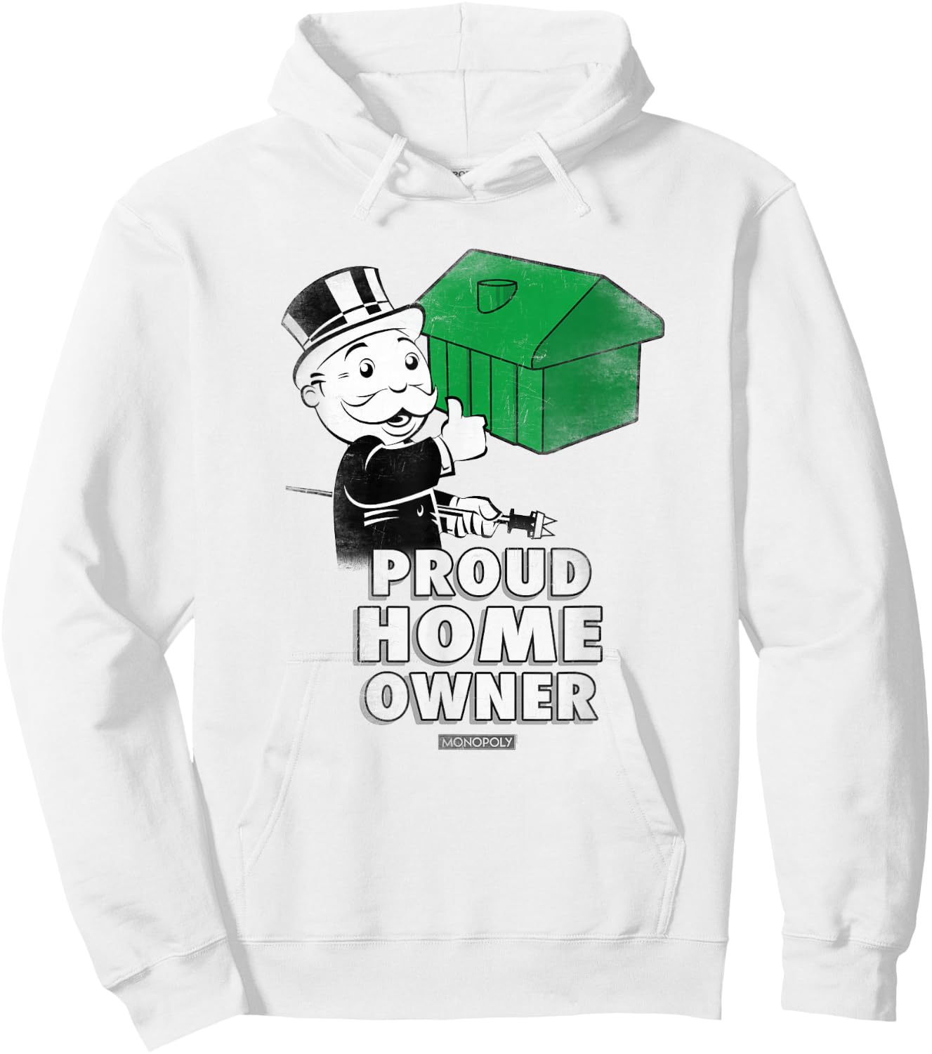 Monopoly Mr. Monopoly Proud Home Owner Vintage House Logo Hoodie - Hoodie | White