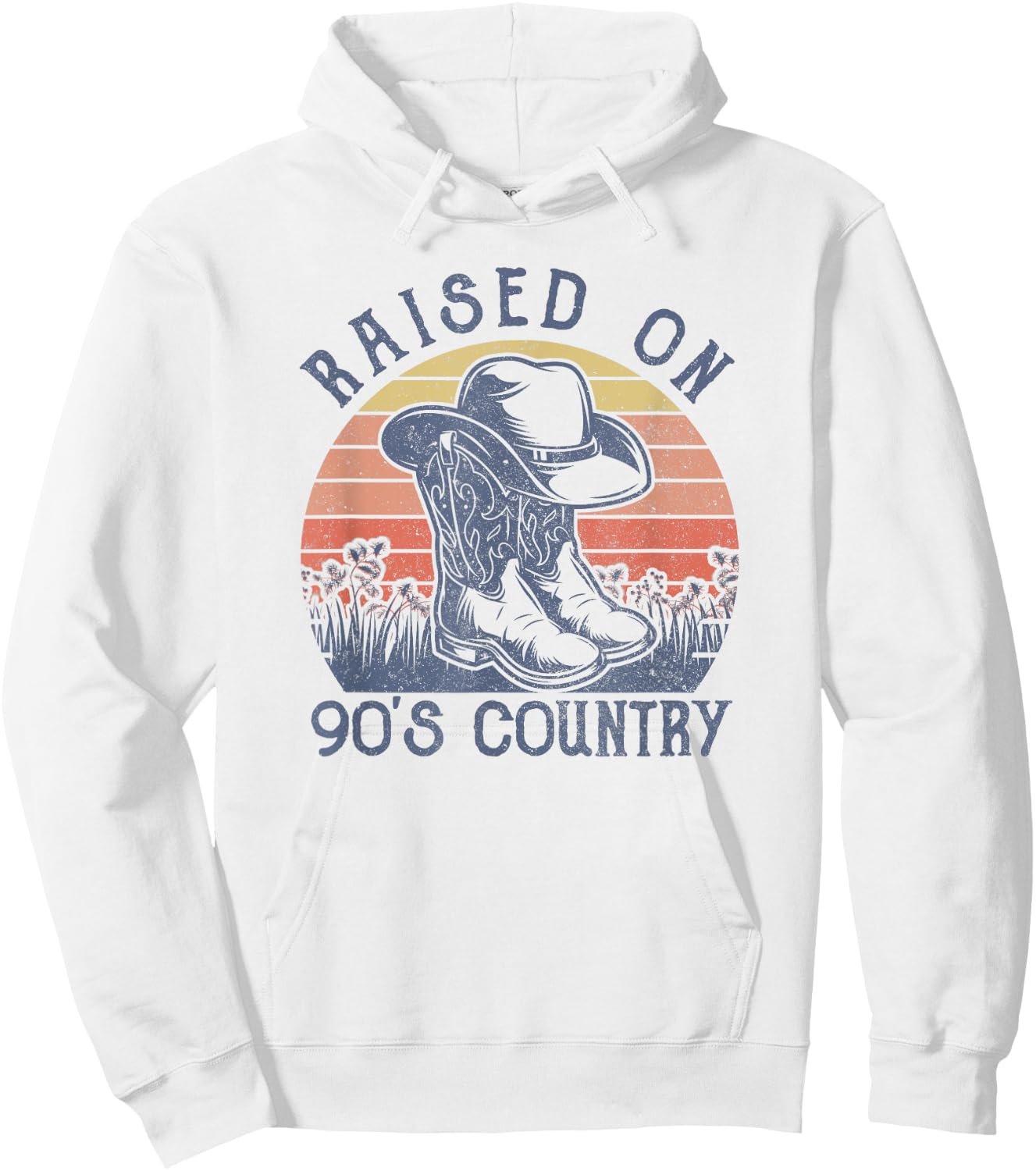 Vintage Western Raised On 90's Country Music Cowboy Hat Hoodie - Hoodie | White
