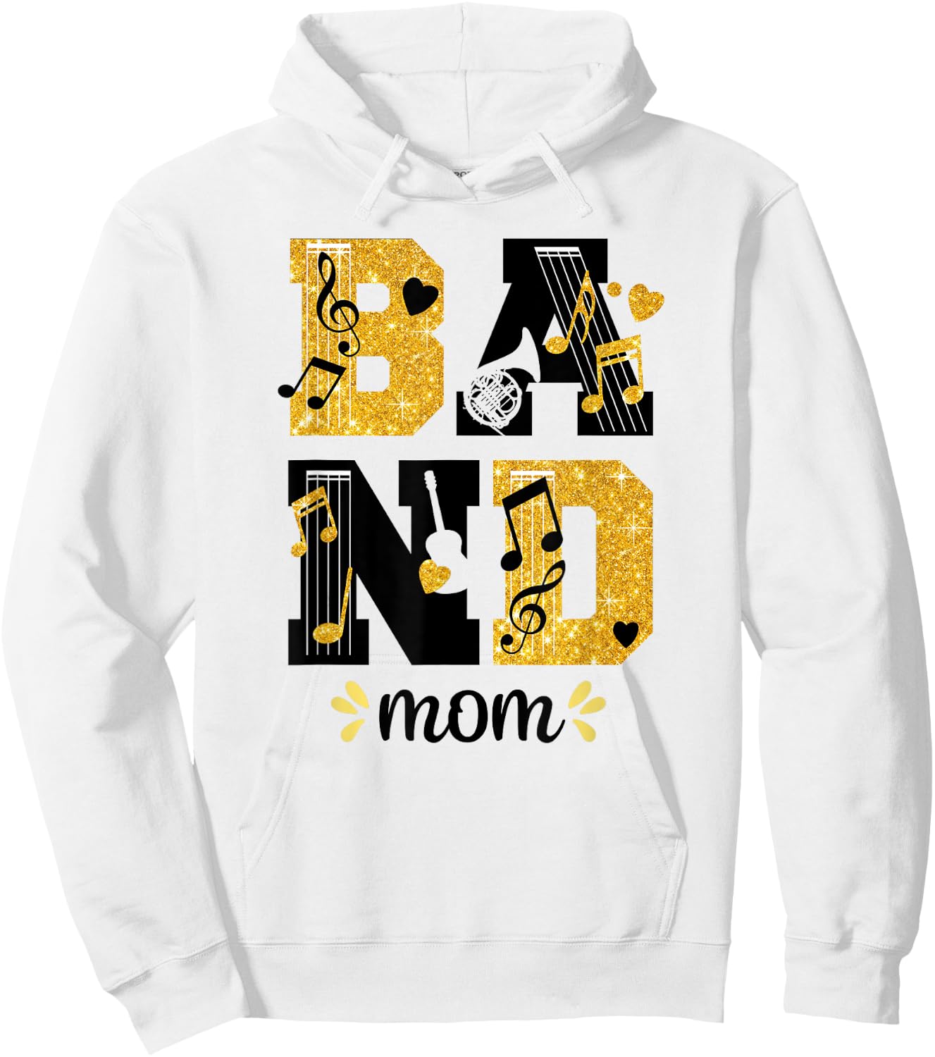 Proud Band Mom Musical Marching Band Mom Yellow and Black Hoodie - Hoodie | White