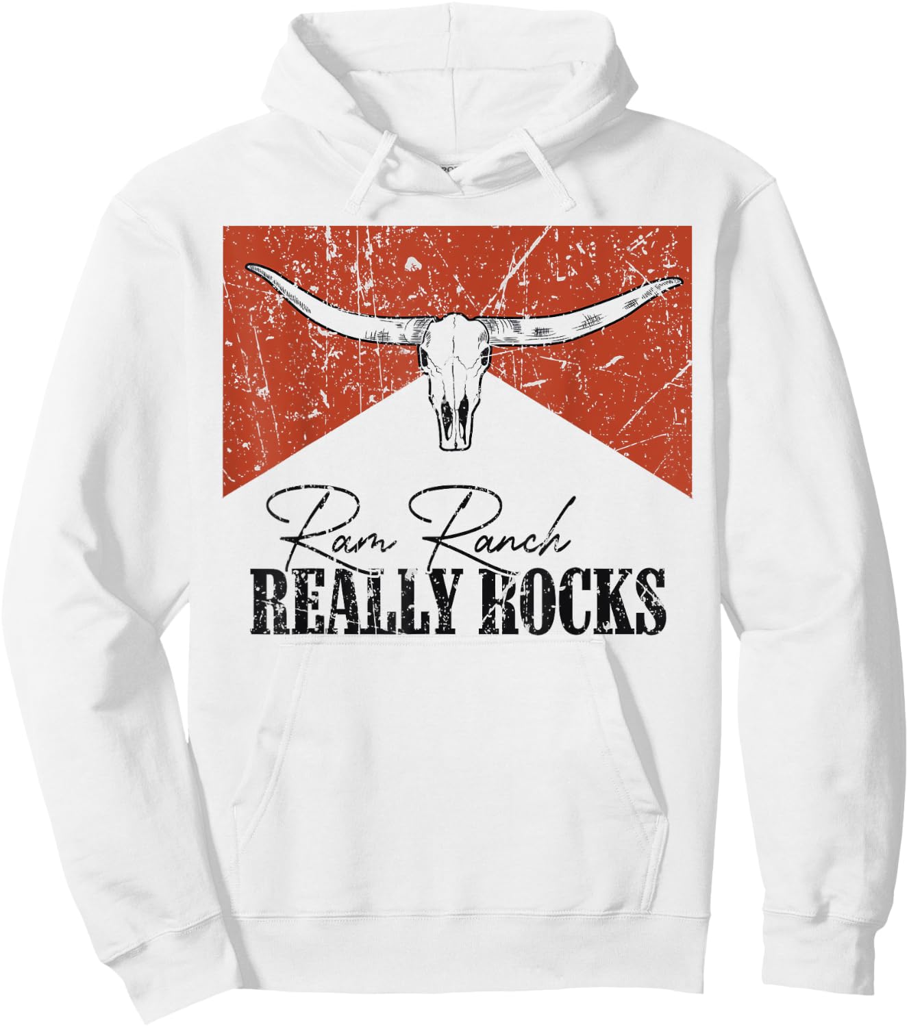 Vintage Bull Skull Ram Ranch Really Rocks Western Country Hoodie - Hoodie | White