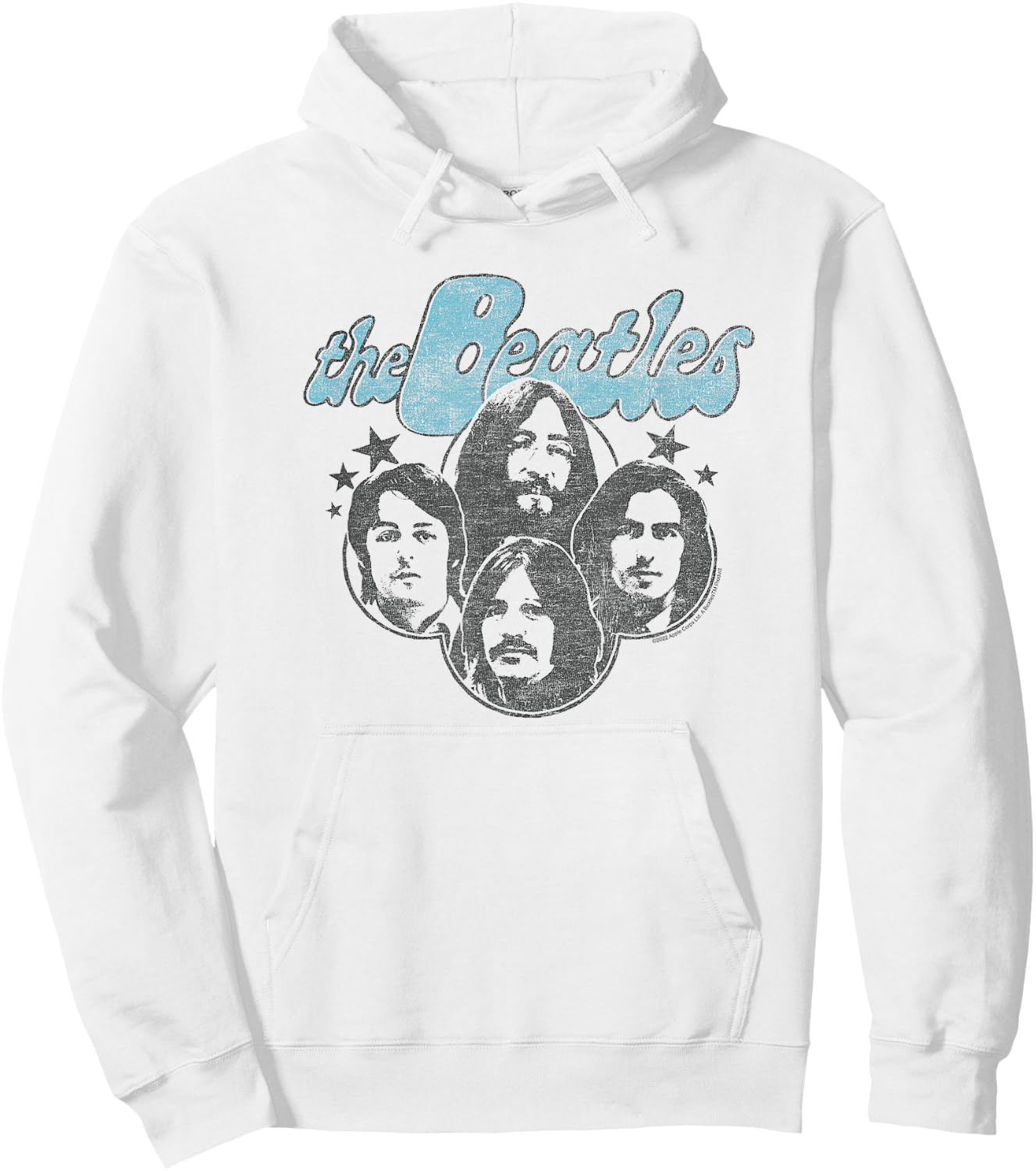The Beatles - Groovy Blue Logo with Band Member Faces Hoodie - Hoodie | White