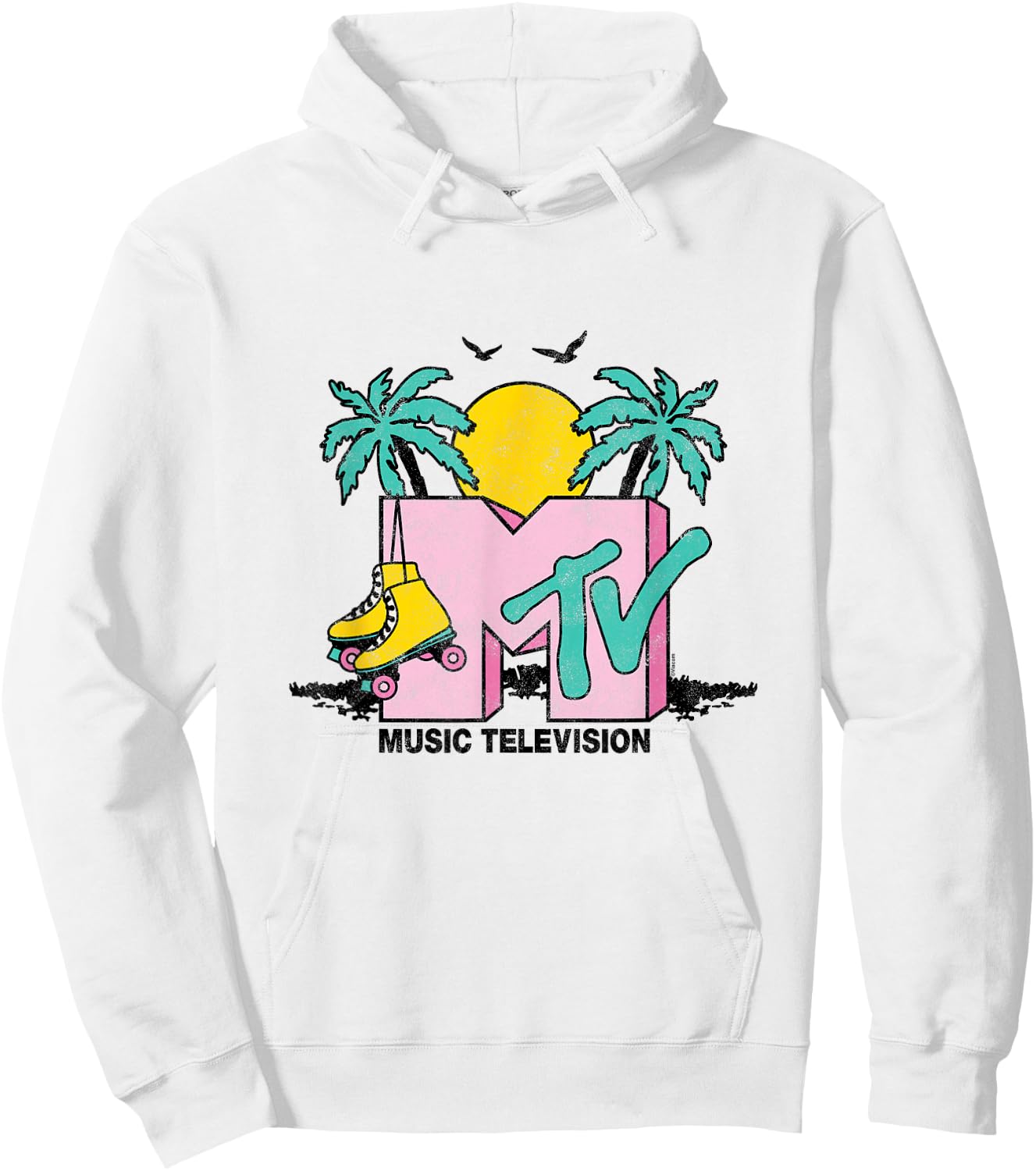 MTV - Malibu Beach Roller Skate Mtv Logo Hoodie - Hoodie | White