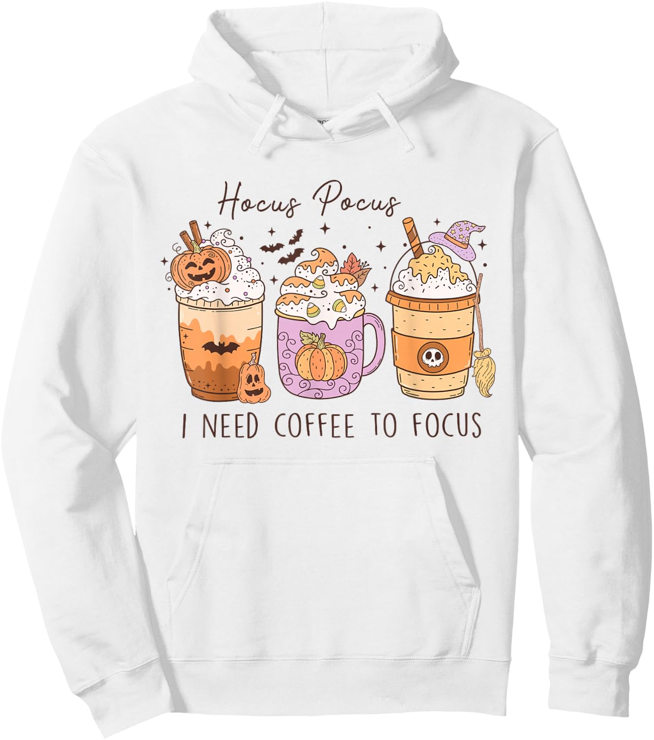 Hocus Pocus I Need Coffee To Focus Vintage Halloween Hoodie - Hoodie | White
