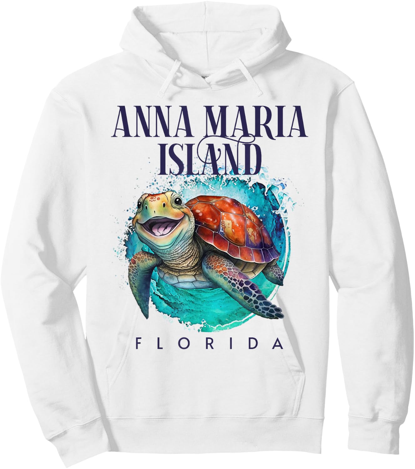 Anna Maria Island Florida Watercolor Happy Sea Turtle Hoodie - Hoodie | White