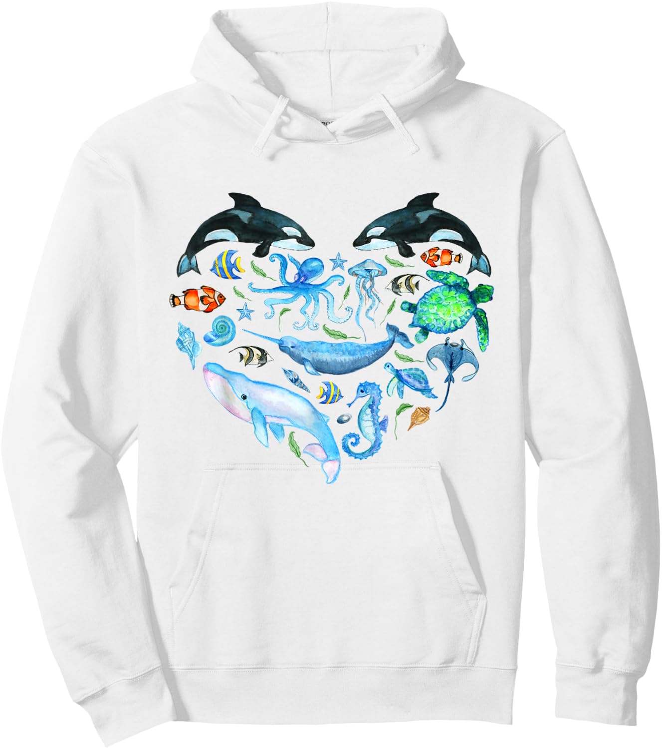 Watercolor Sea Animals Kids Ocean Wildlife Marine Creatures Hoodie - Hoodie | White