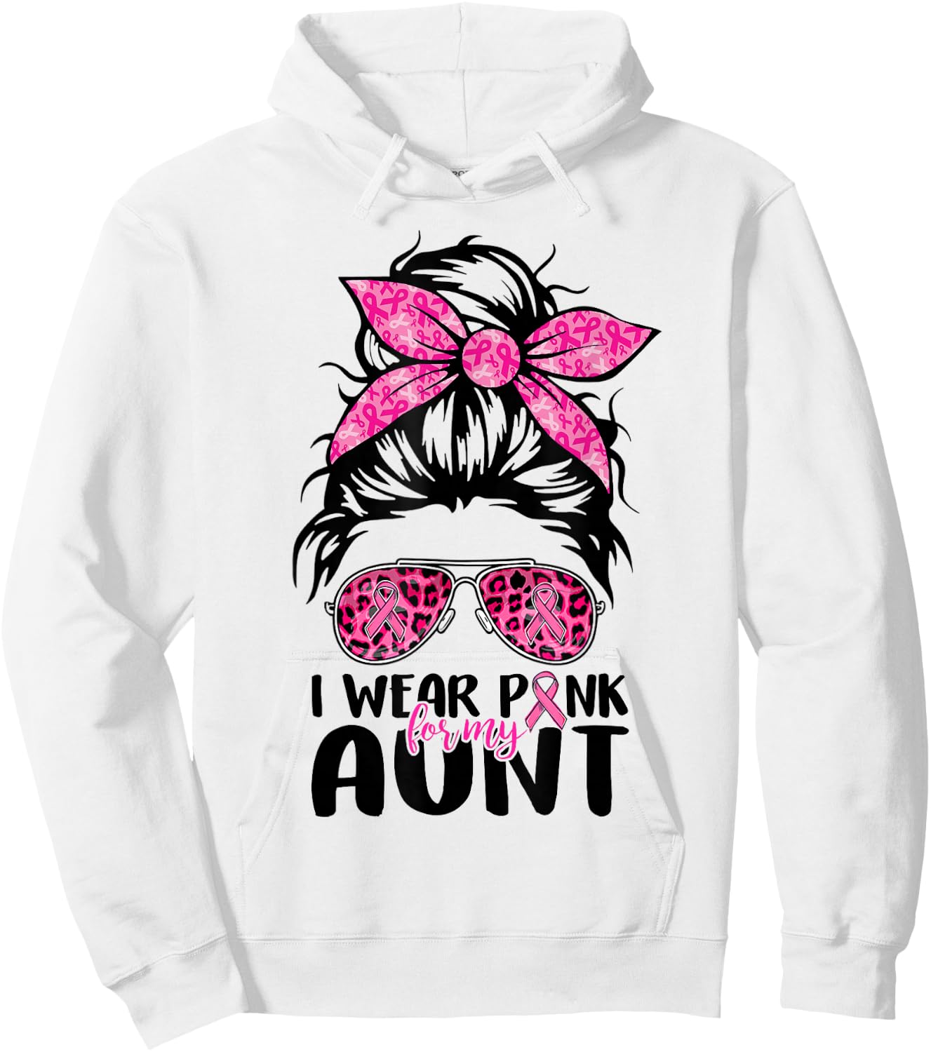I Wear Pink For My Aunt Messy Bun Breast Cancer Support Hoodie - Hoodie | White