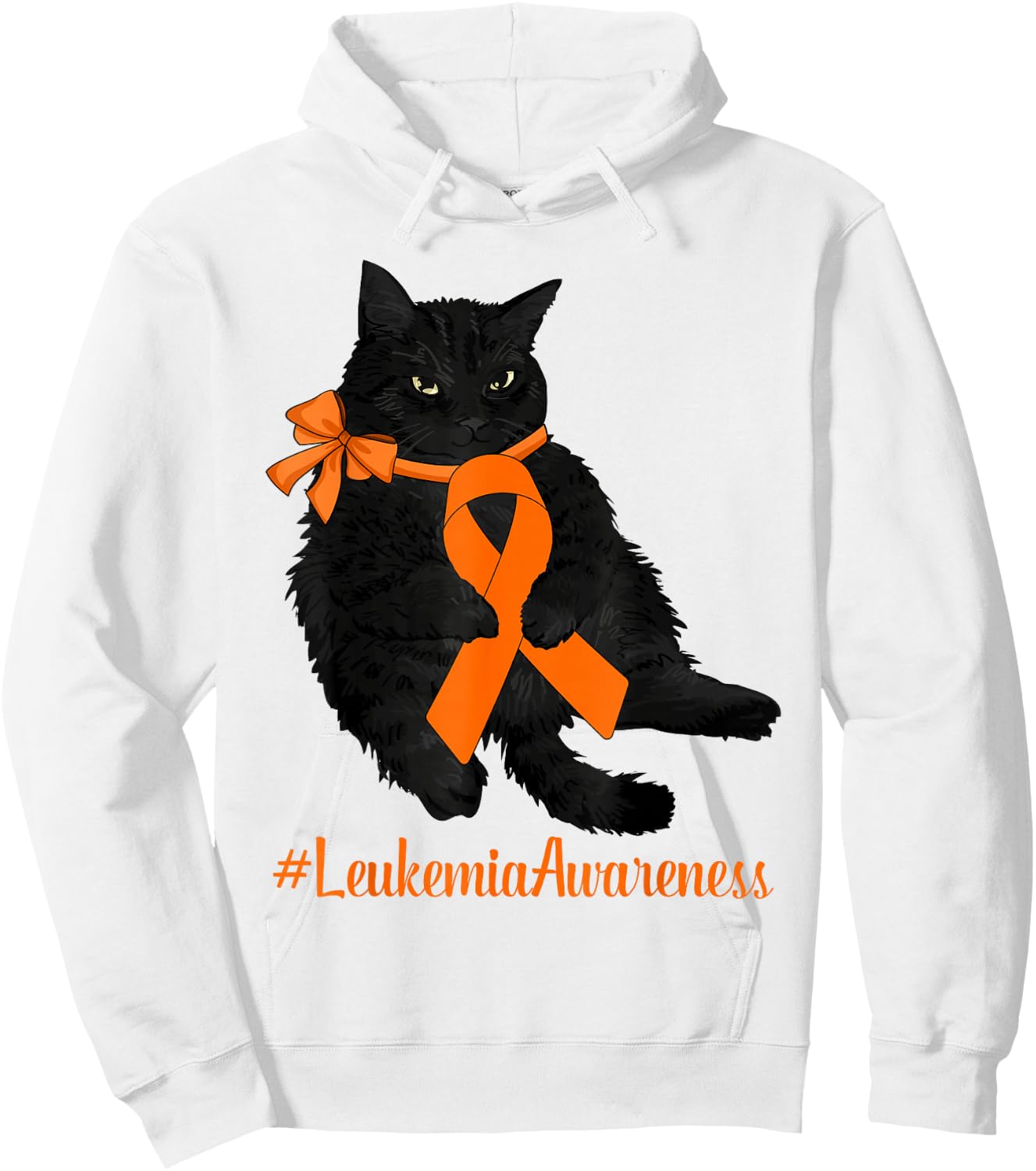 Leukemia Awareness Warrior Fighter Black Cat Orange Ribbon Women Kids Hoodie - Hoodie | White