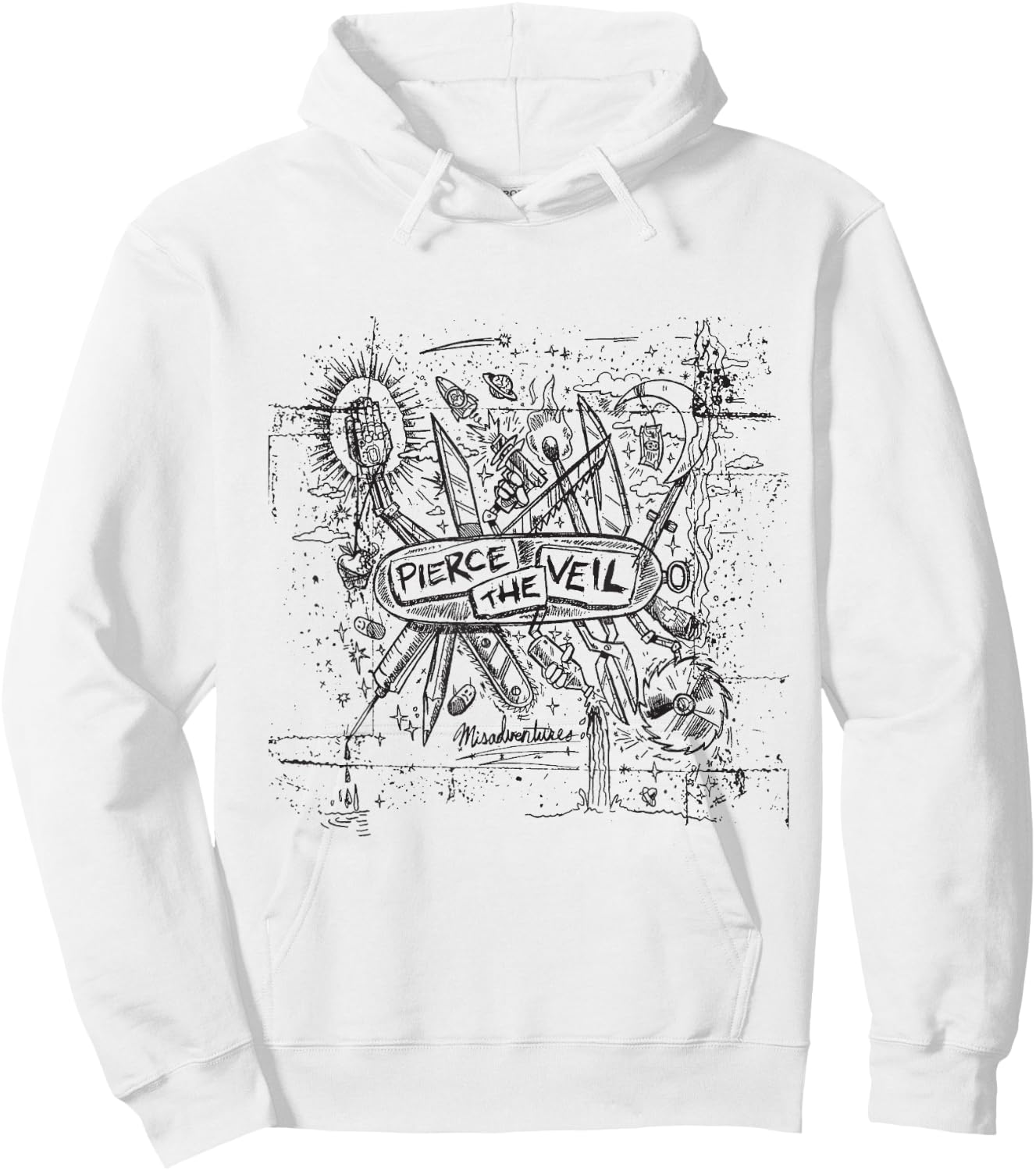 Pierce The Veil - Misadventures Cover in Black Print Hoodie - Hoodie | White