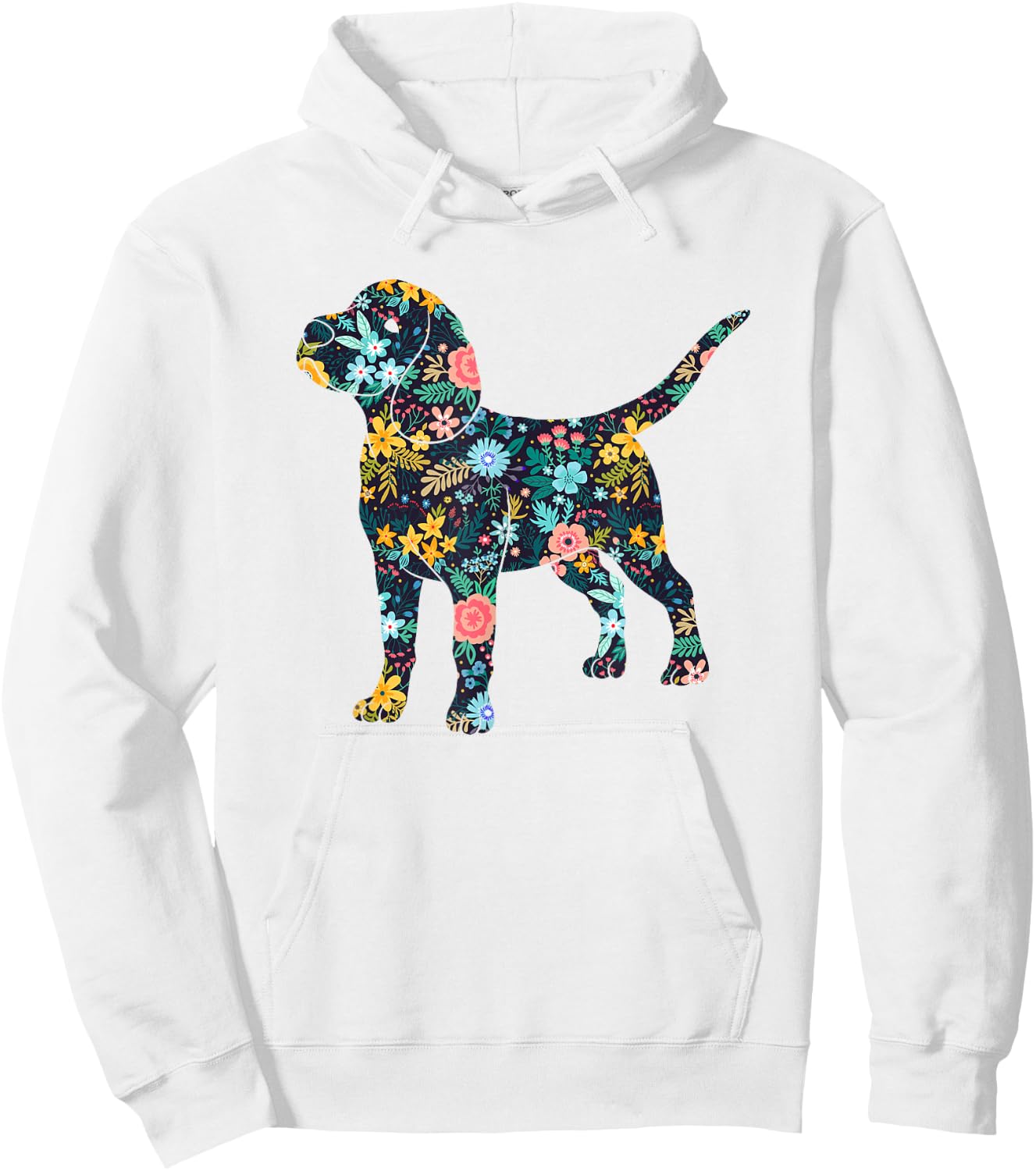 Beagle Floral Dog Silhouette Graphic Hoodie - Hoodie | White