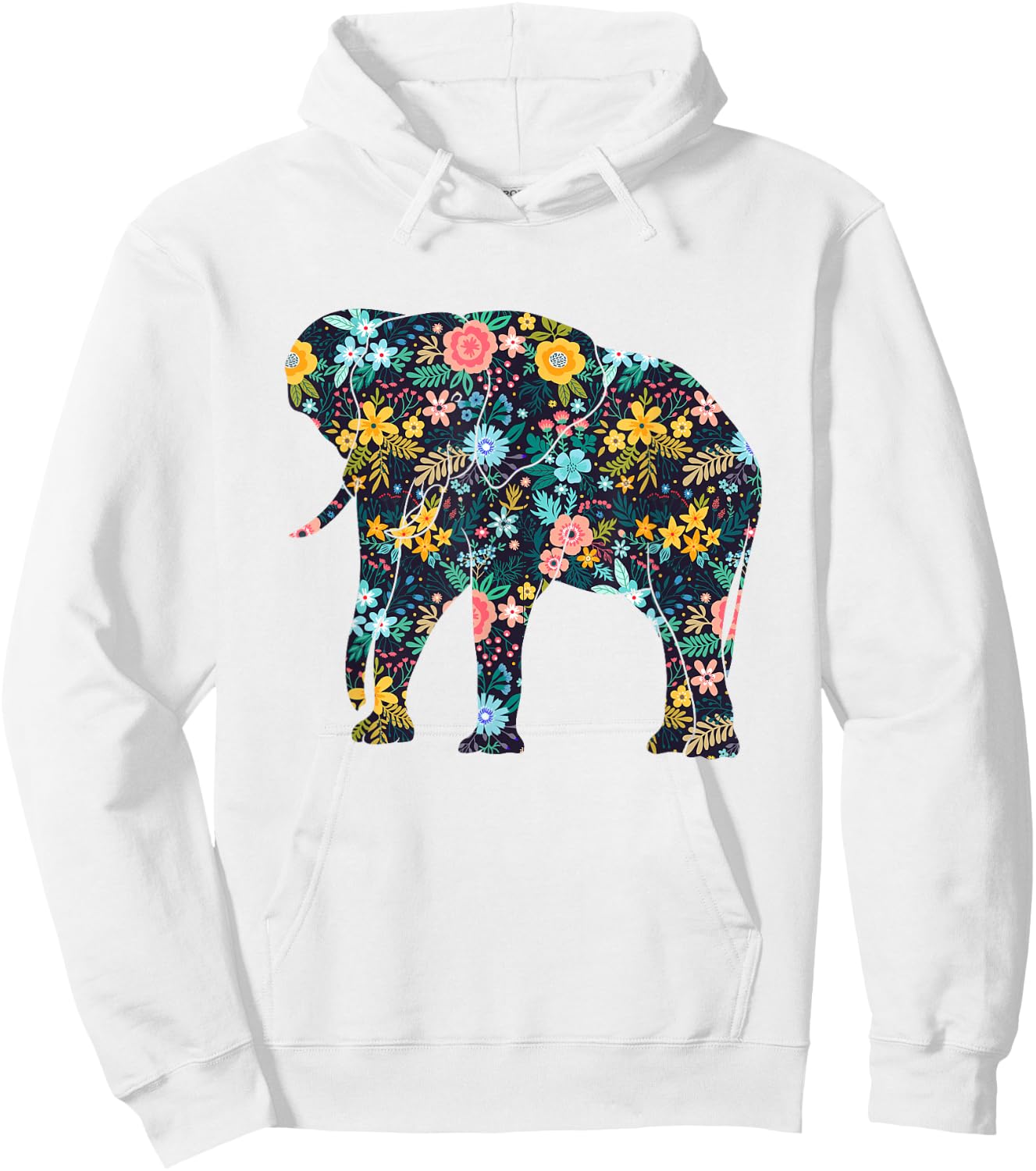 Floral Elephant Silhouette Girls Graphic Hoodie - Hoodie | White