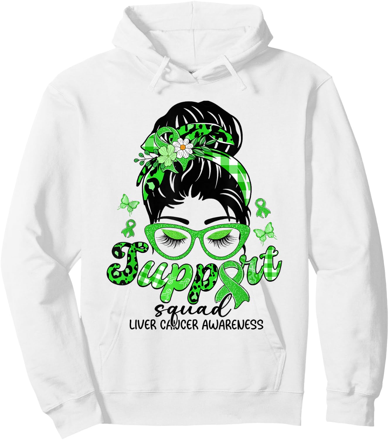 Support Squad Messy Bun Leopard Liver Cancer Awareness Hoodie - Hoodie | White