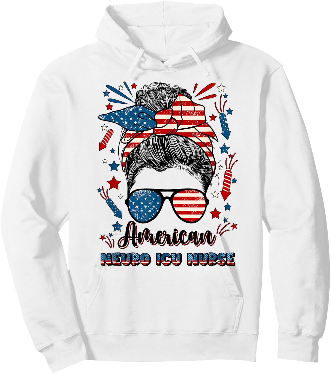 4th Of July Neuro ICU Nurse American Flag Neuro ICU Nursing Men Hoodie - Hoodie | White