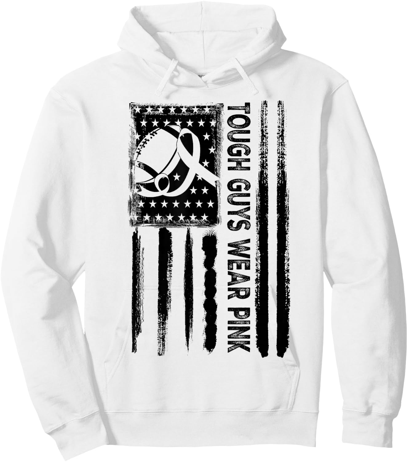 Tough Guys Wear Pink Breast Cancer Football American Flag Hoodie - Hoodie | White