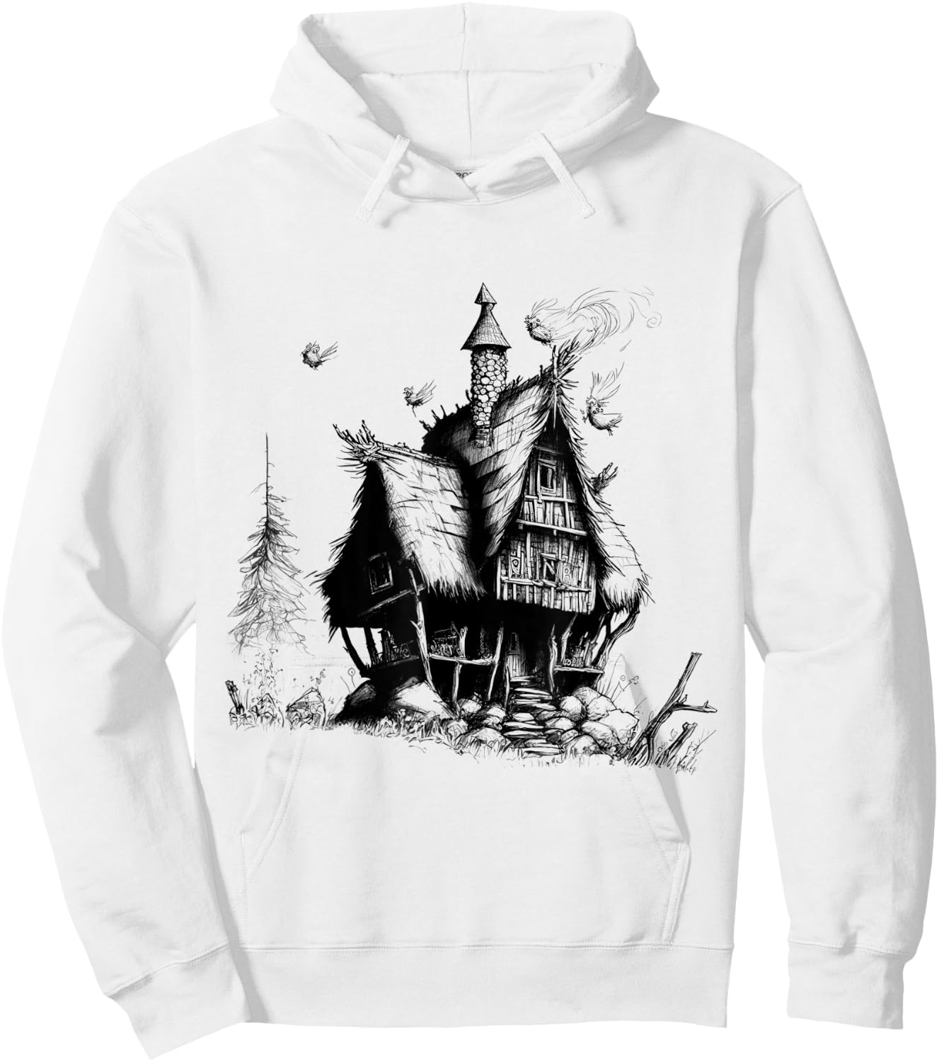 Walking House on Chicken Legs Slavic folklore Baba Yaga Art Hoodie - Hoodie | White