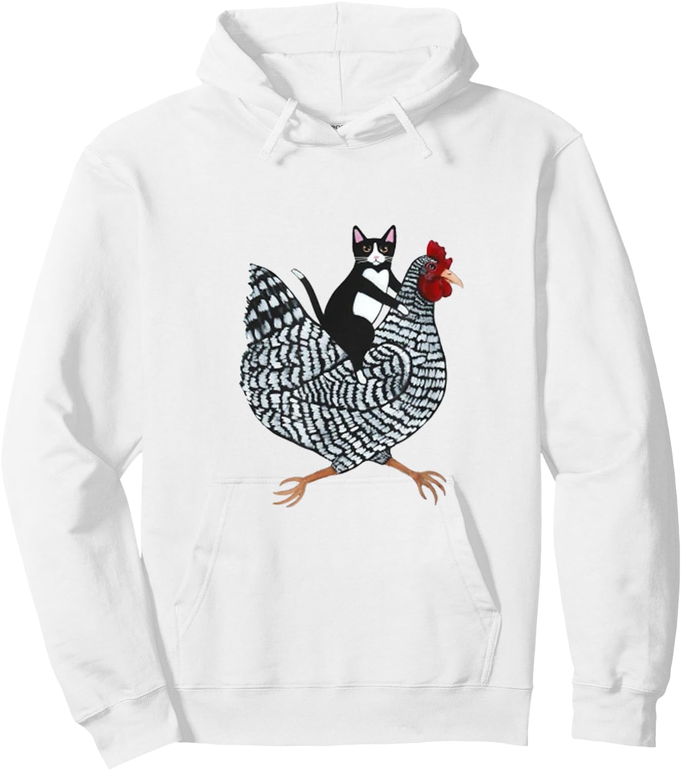 Cat on a Chicken - -Adults, Black, Medium, Short Sleeve, Animal Print, Classic Fit Hoodie - Hoodie | White