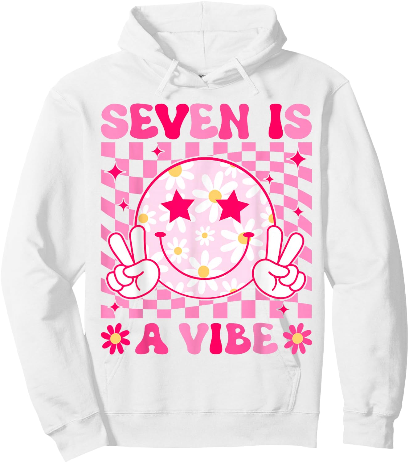 Seven Is A Vibe Birthday Groovy 7 Year Old Girl 7th Birthday Hoodie - Hoodie | White