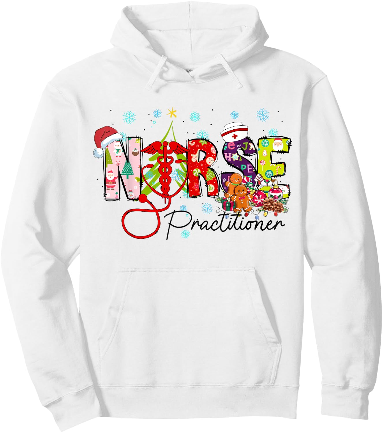Women Christmas Nurse Practitioner Nurse Crew Stethoscope Hoodie - Hoodie | White