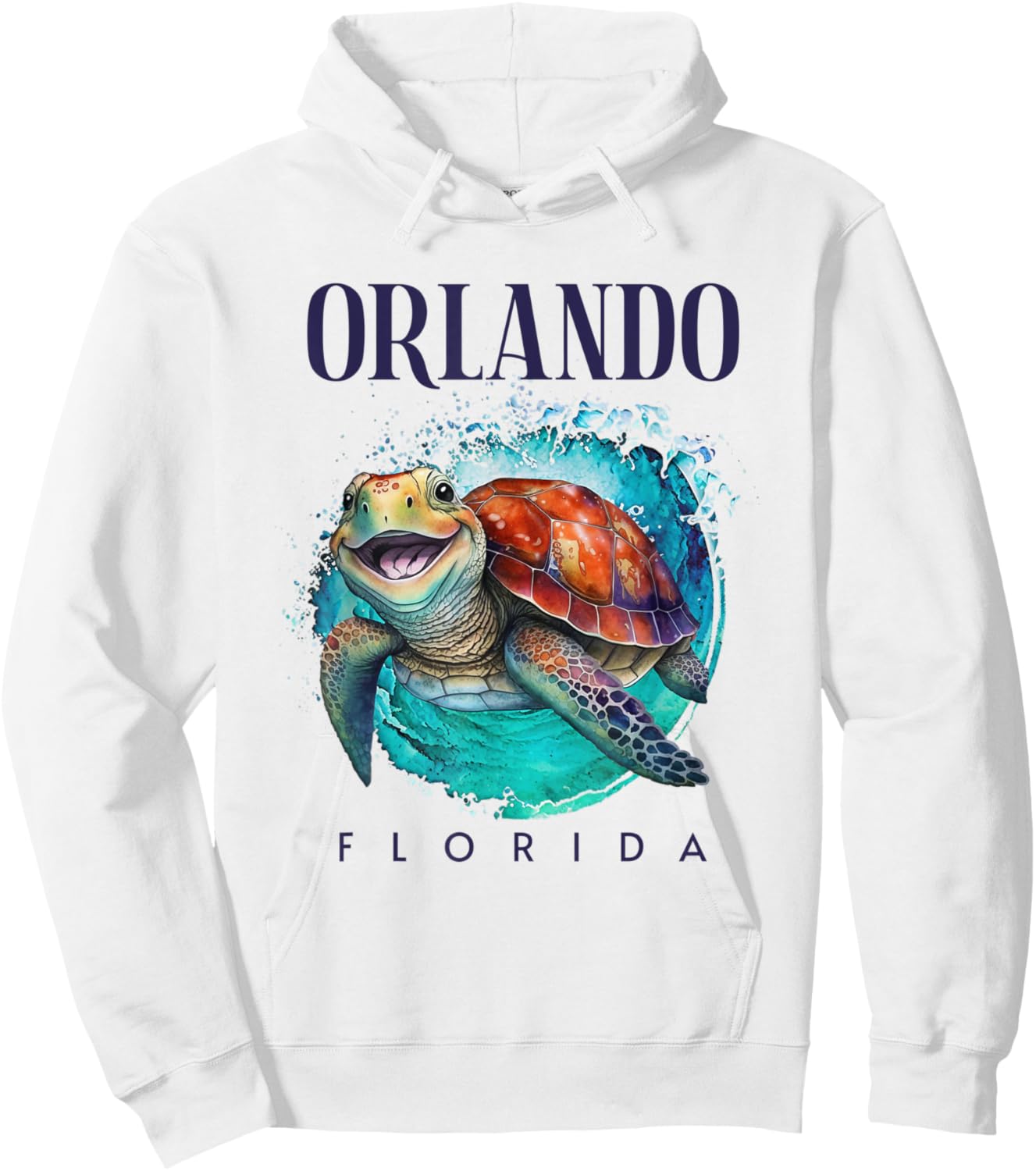 Orlando Florida Watercolor Happy Sea Turtle Hoodie - Hoodie | White