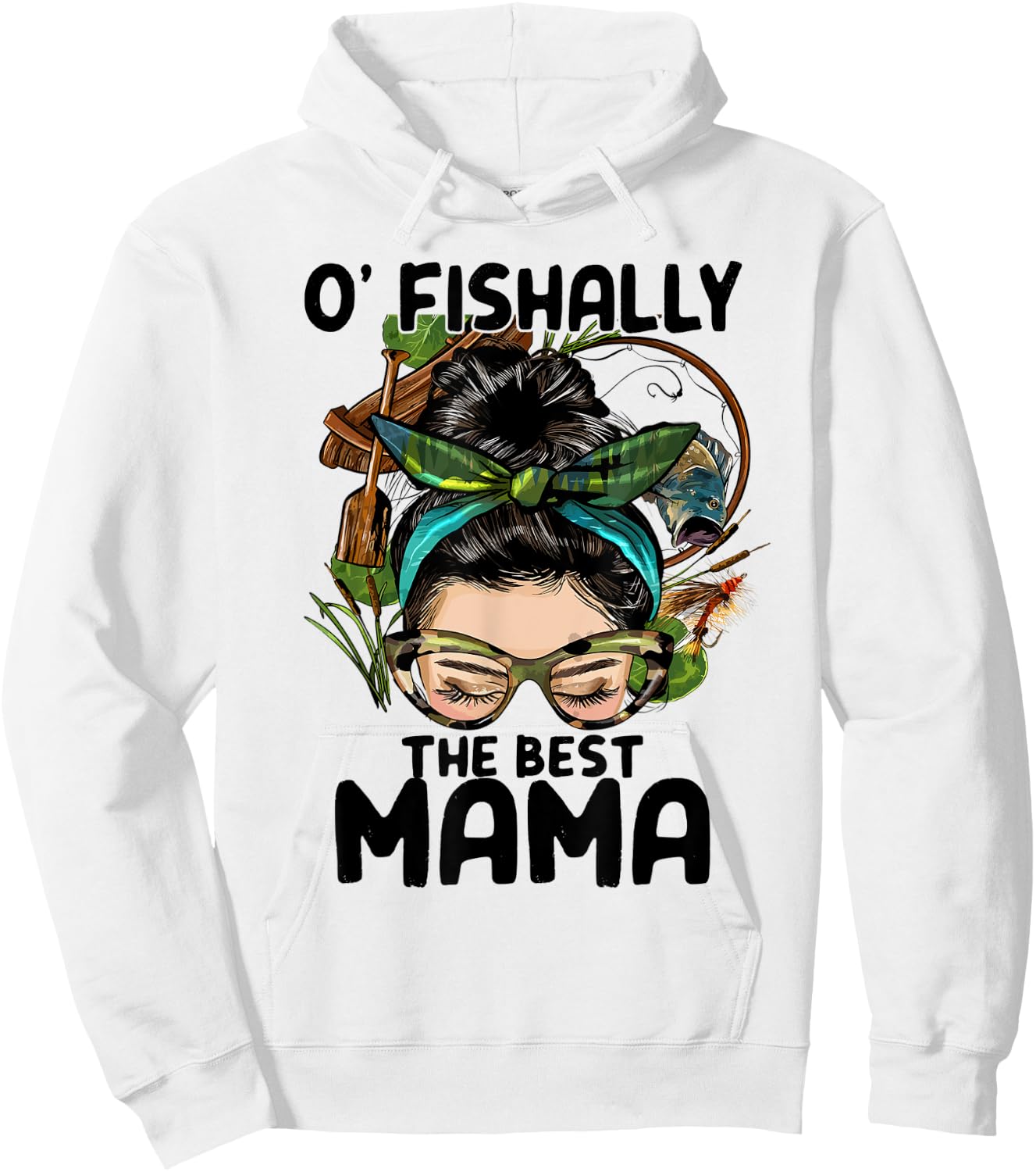 O'fishally The Best Mama Sunglasses Turban Blue Hoodie - Hoodie | White
