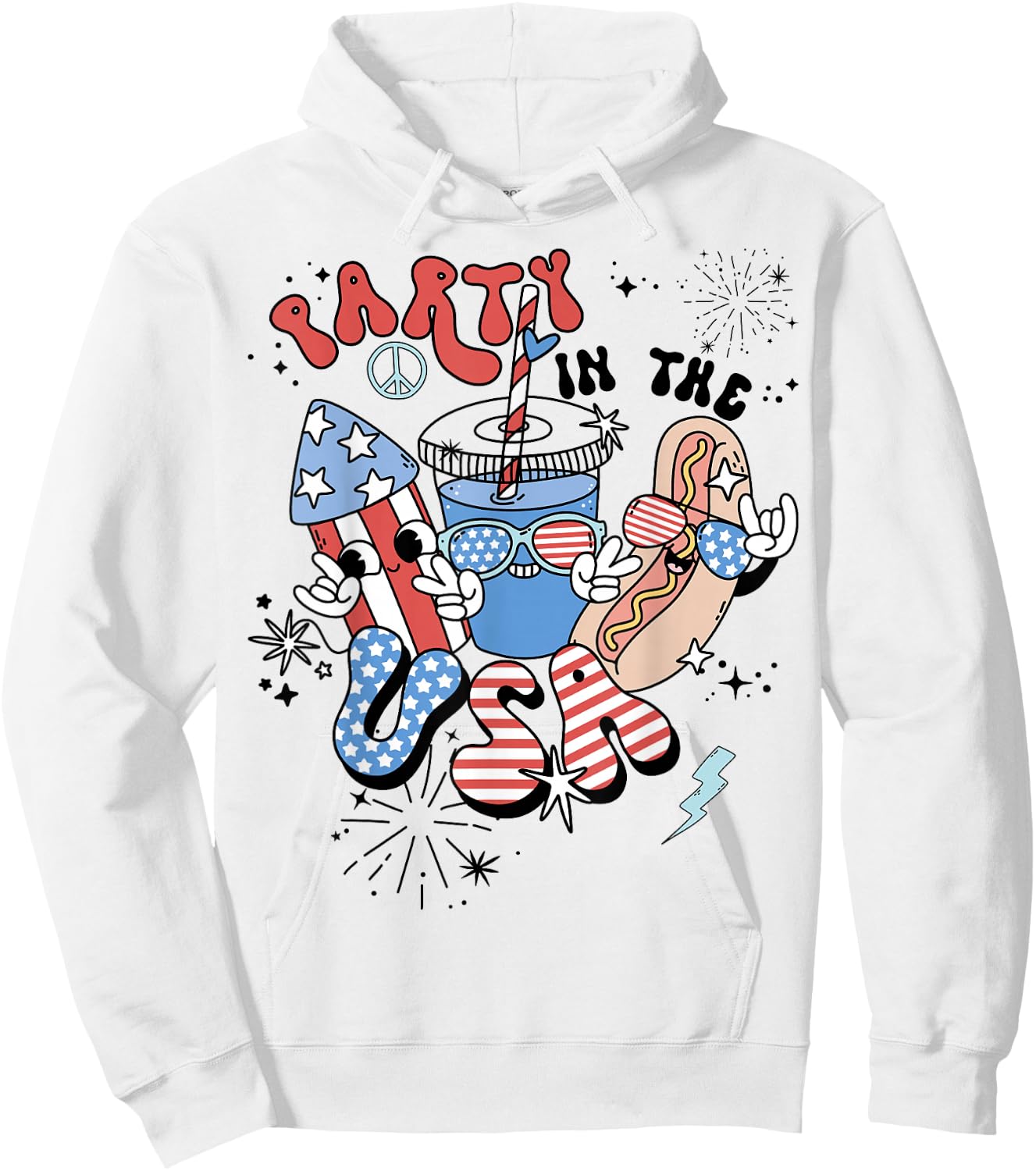 Retro Party in The USA Flag Groovy 4th of July Patriotic Hoodie - Hoodie | White