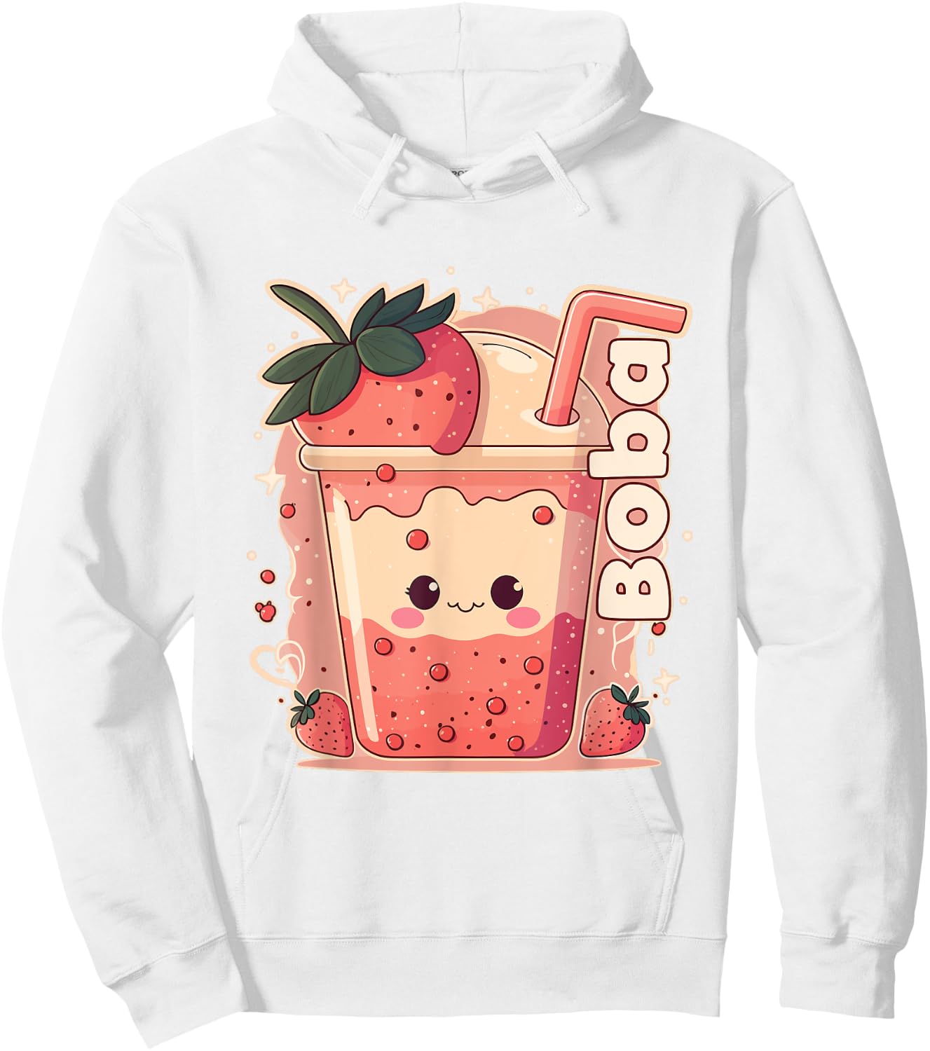 Strawberry Boba Anime Bubble Tea Neko Girls Kawaii Teen Hoodie - Hoodie | White