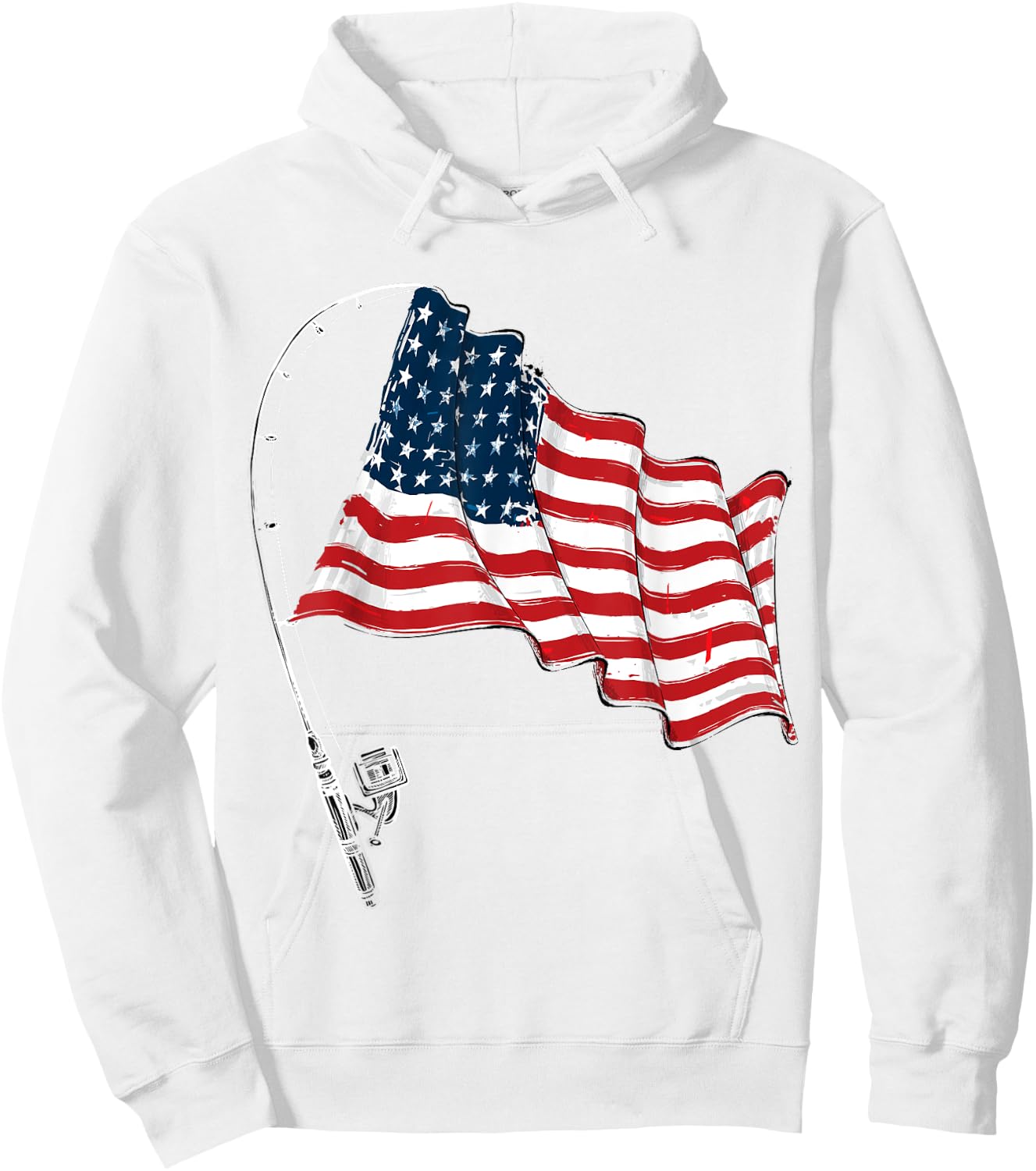 Fishing Rod American Flag Fisherman Patriotic 4th Of July Hoodie - Hoodie | White