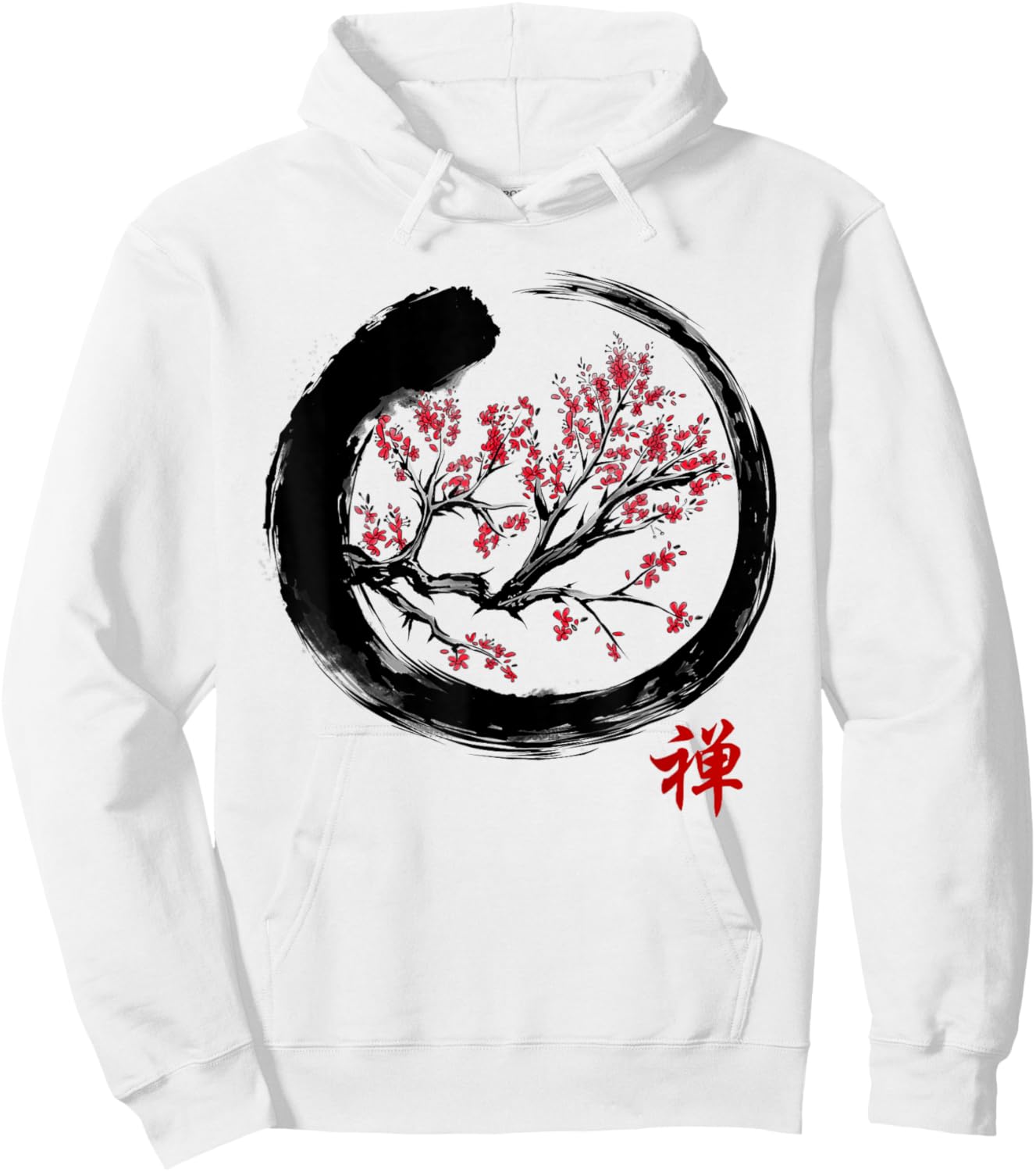Japanese Calligraphy - Zen Buddhist Enso Circle Meditation Hoodie - Hoodie | White