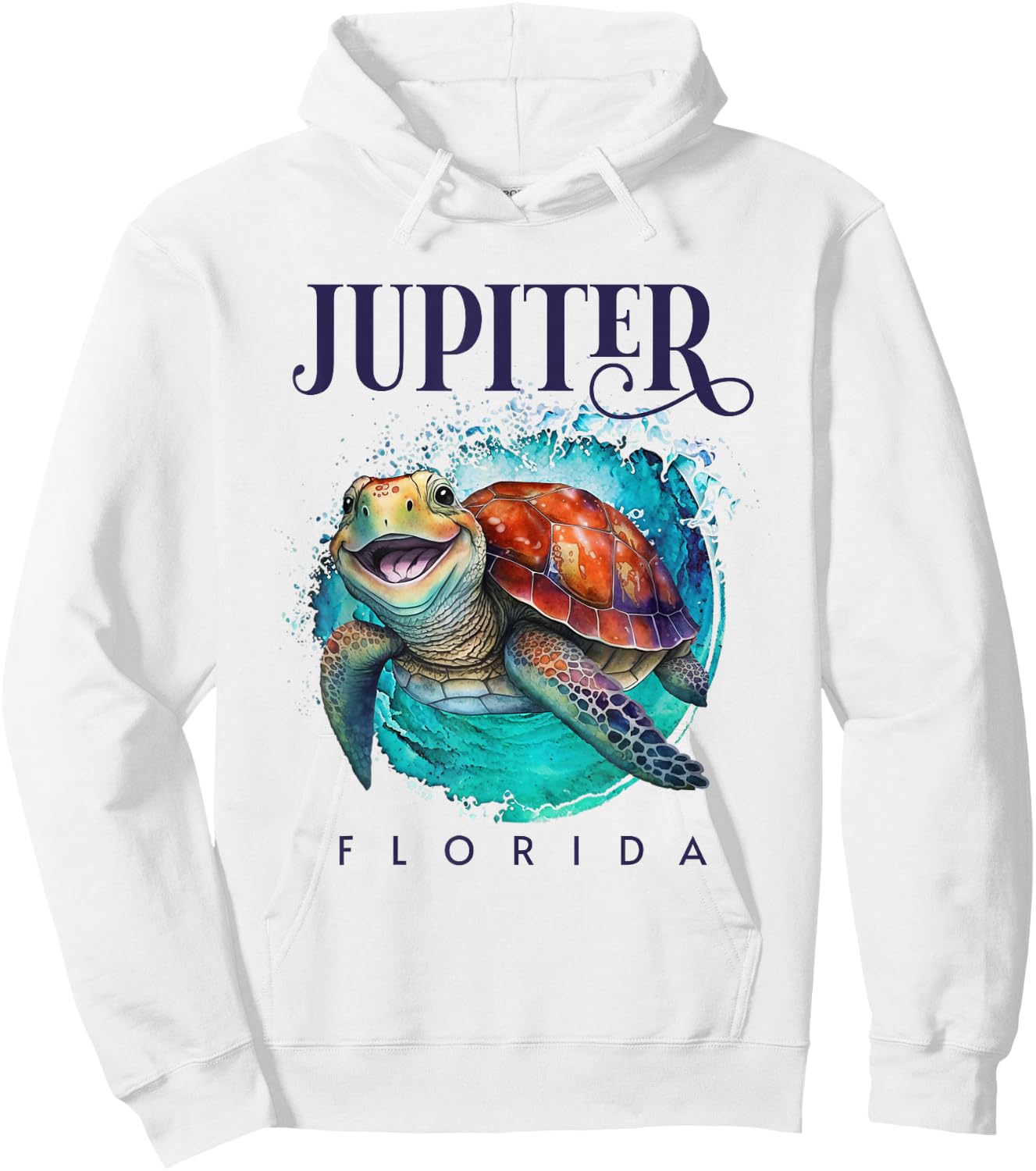 Jupiter Florida Watercolor Happy Sea Turtle Hoodie - Hoodie | White