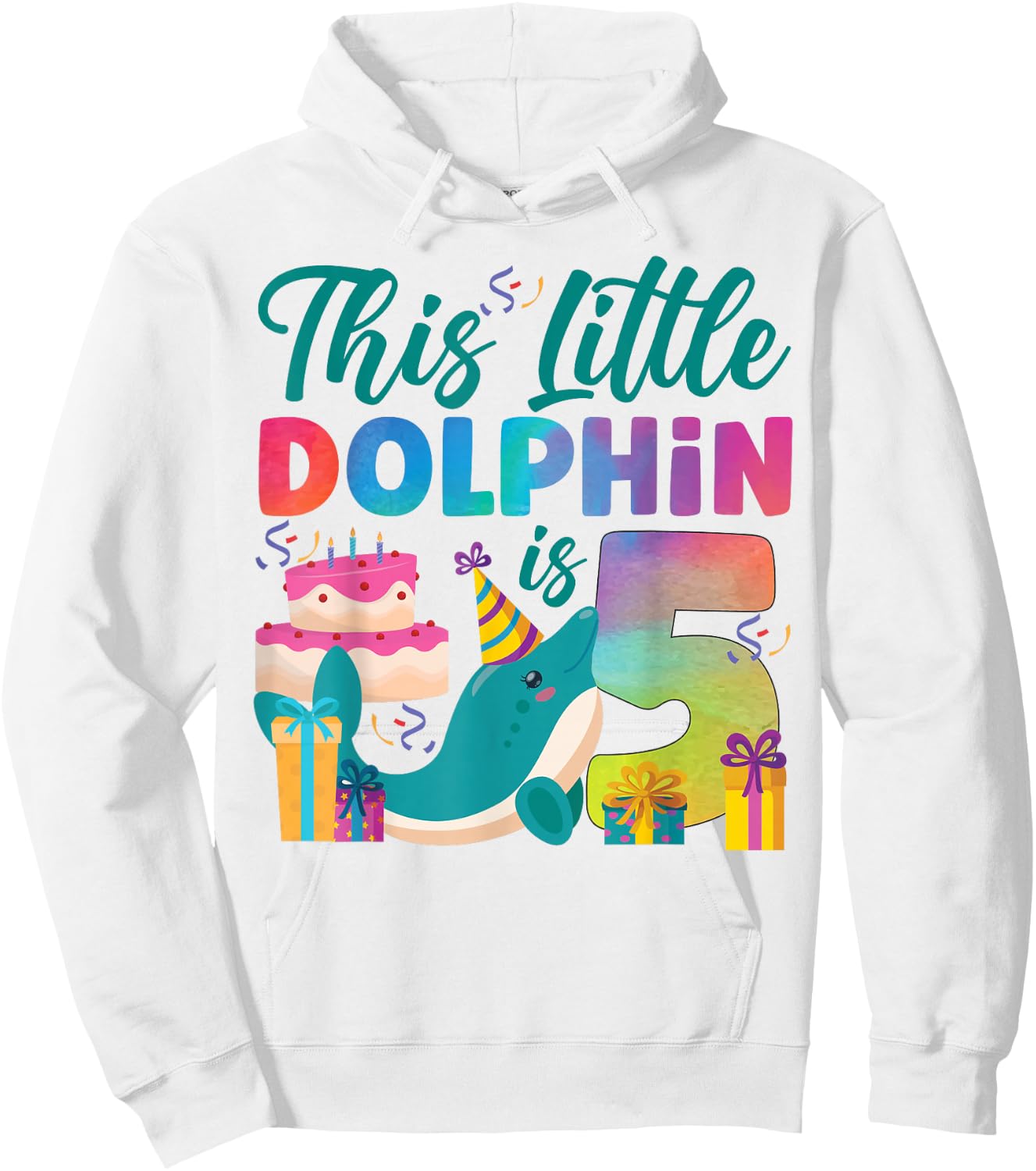 Dolphin 5th Birthday Watercolor This Little Dolphin Is 5 Hoodie - Hoodie | White