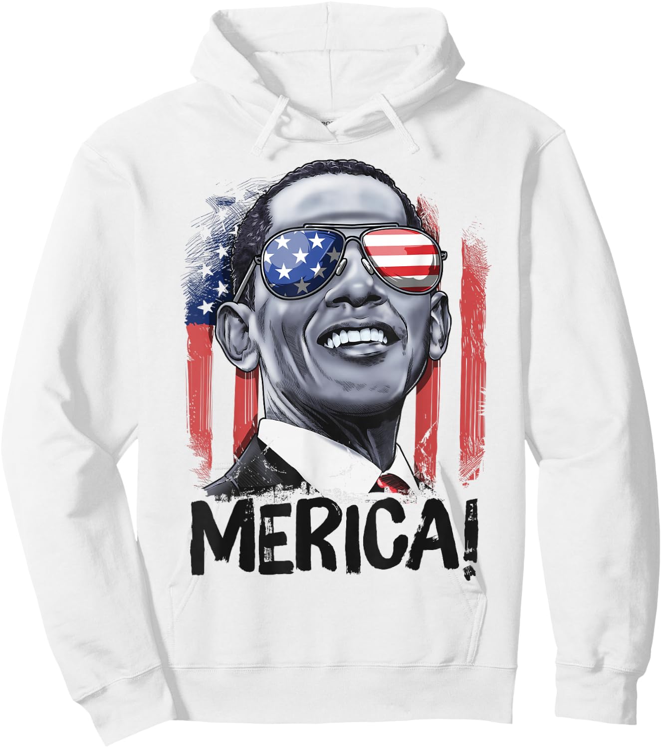 Barack Obama 4th Of July Merica Men Women USA American Flag Hoodie - Hoodie | White