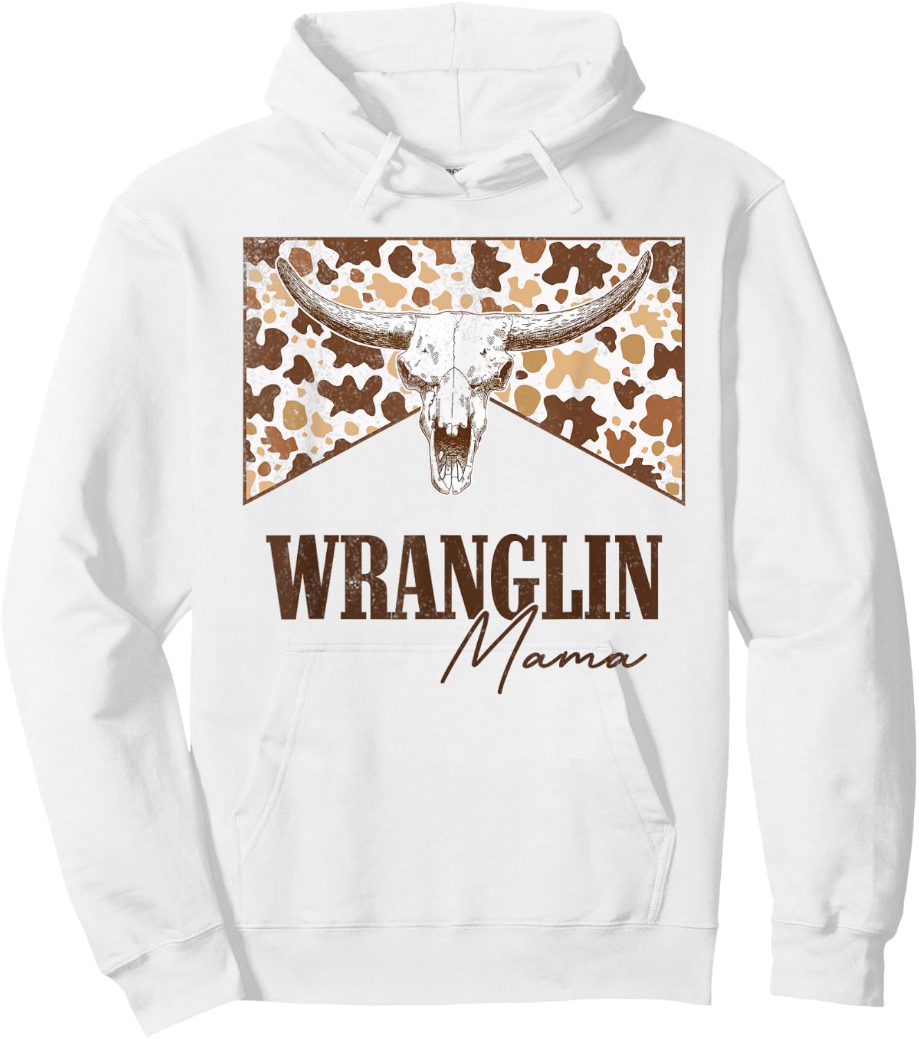 Wranglin Mama Leopard Bull Skull Western Country Music Hoodie - Hoodie | White