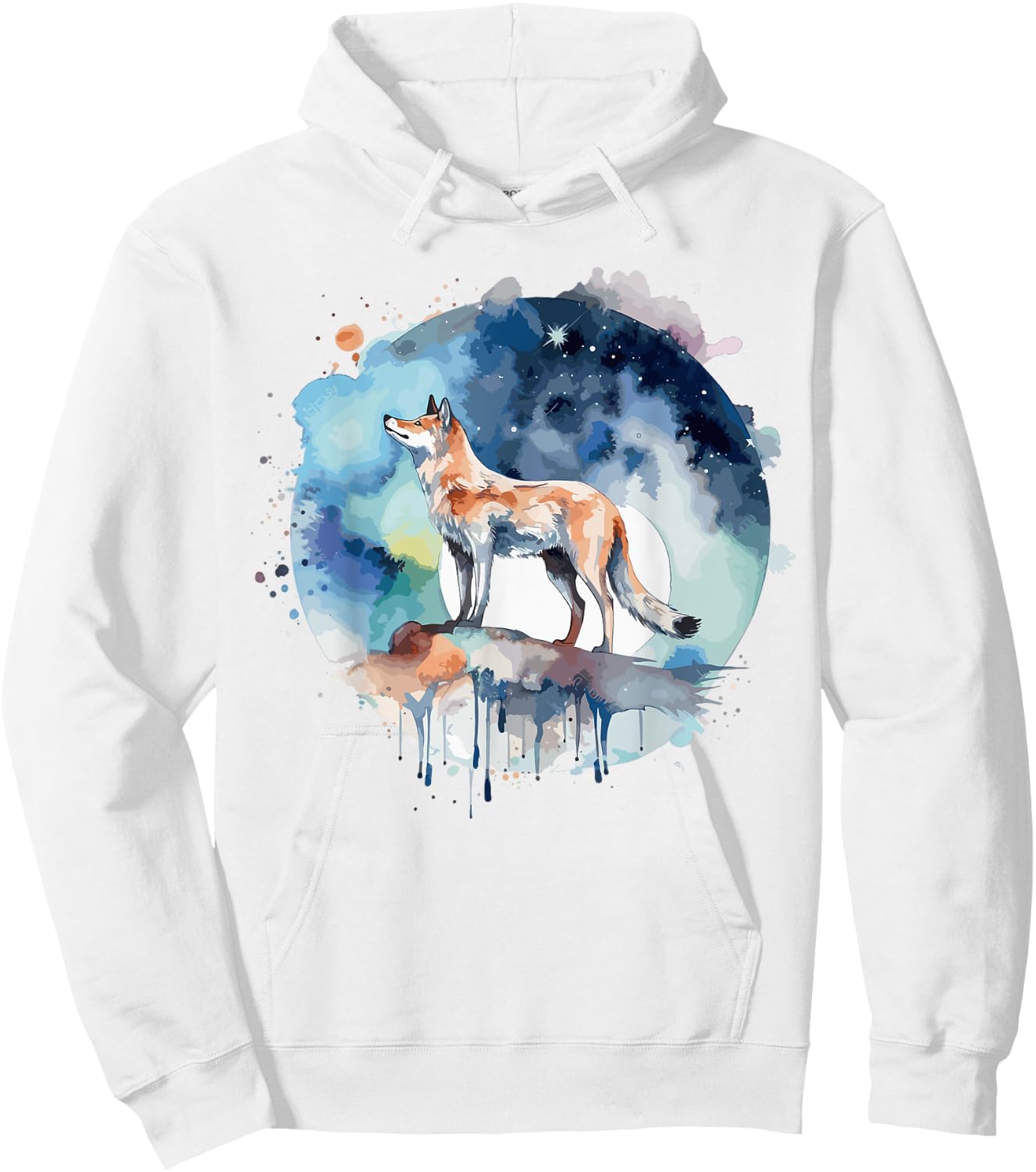 Wolf Head Watercolor Hoodie - Hoodie | White
