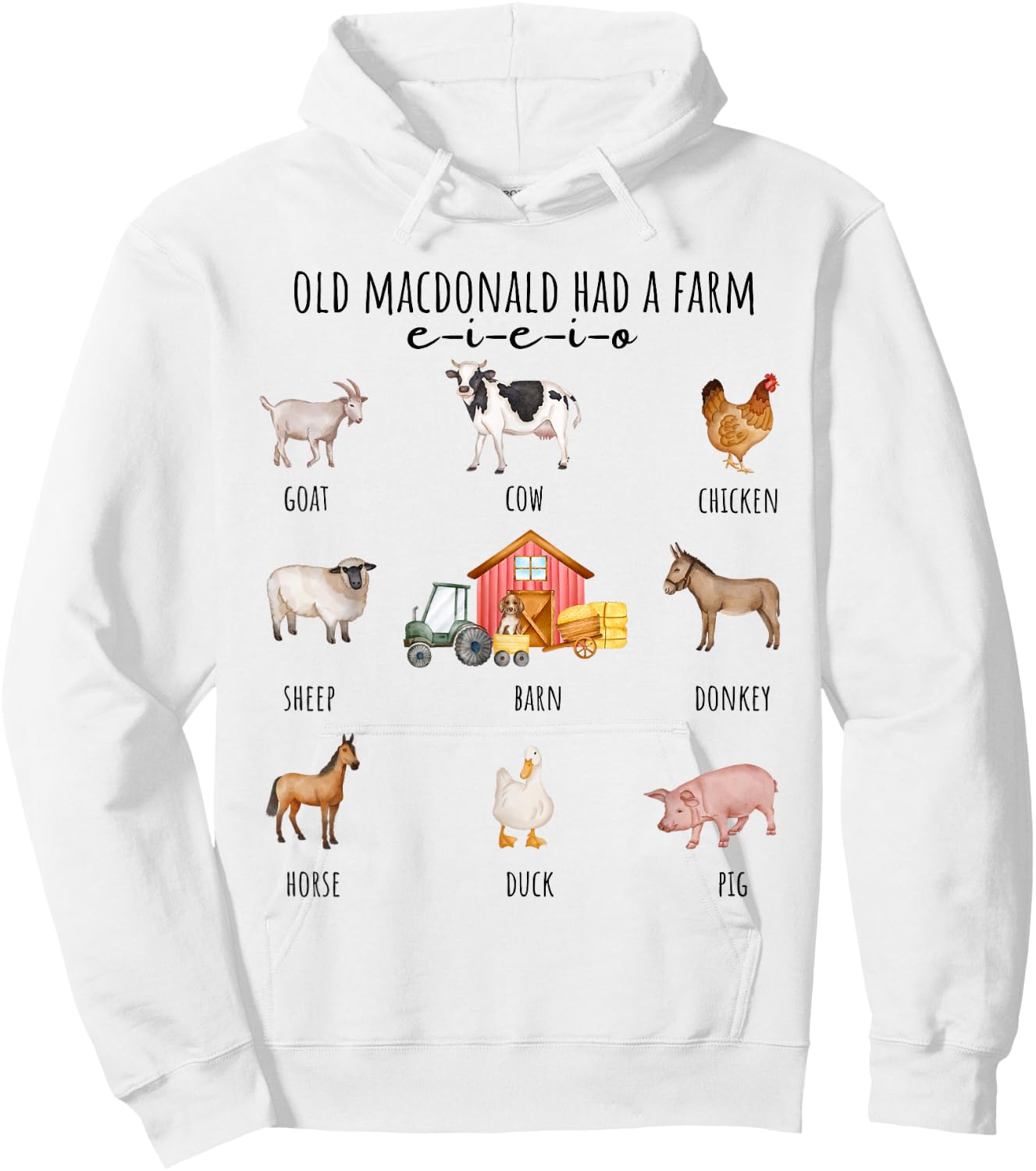 Toddler Kids Old MacDonald Had a Farm E-I-E-I-O Nursery Song Hoodie - Hoodie | White
