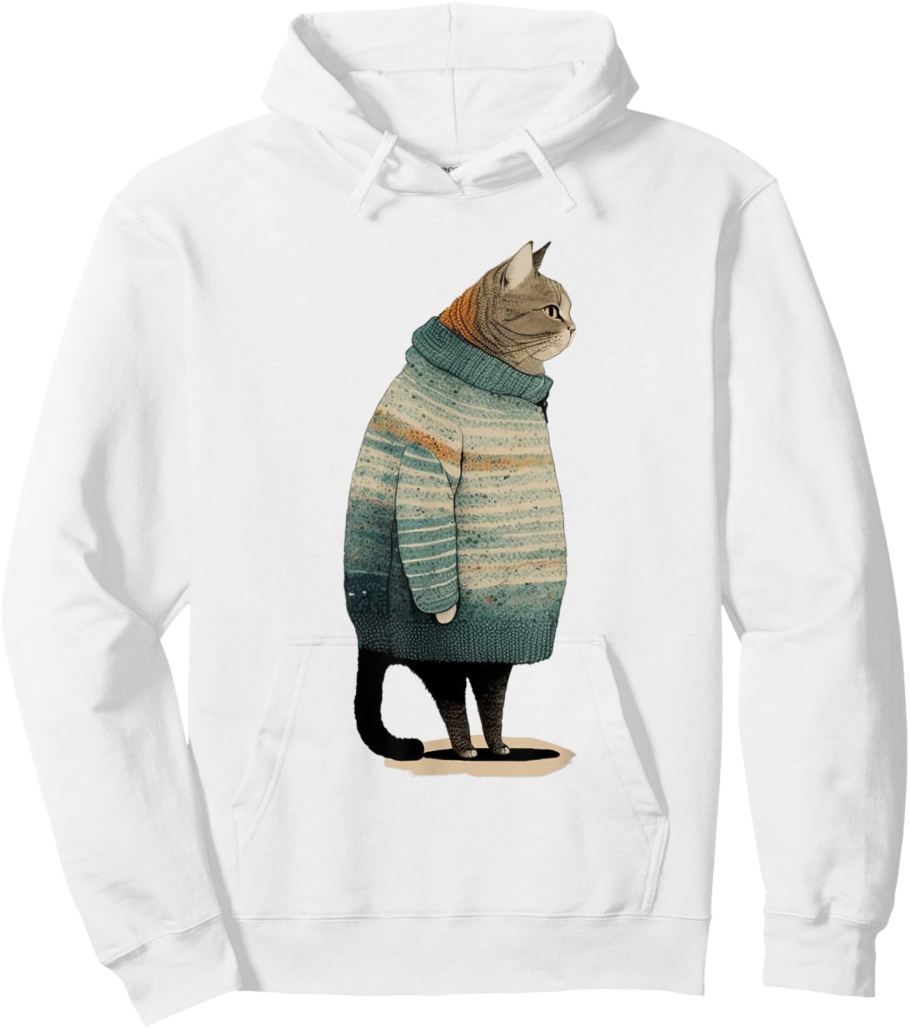 Cat Wearing a Sweater Funny Pet Fat Gray Cat Winter Hoodie - Hoodie | White